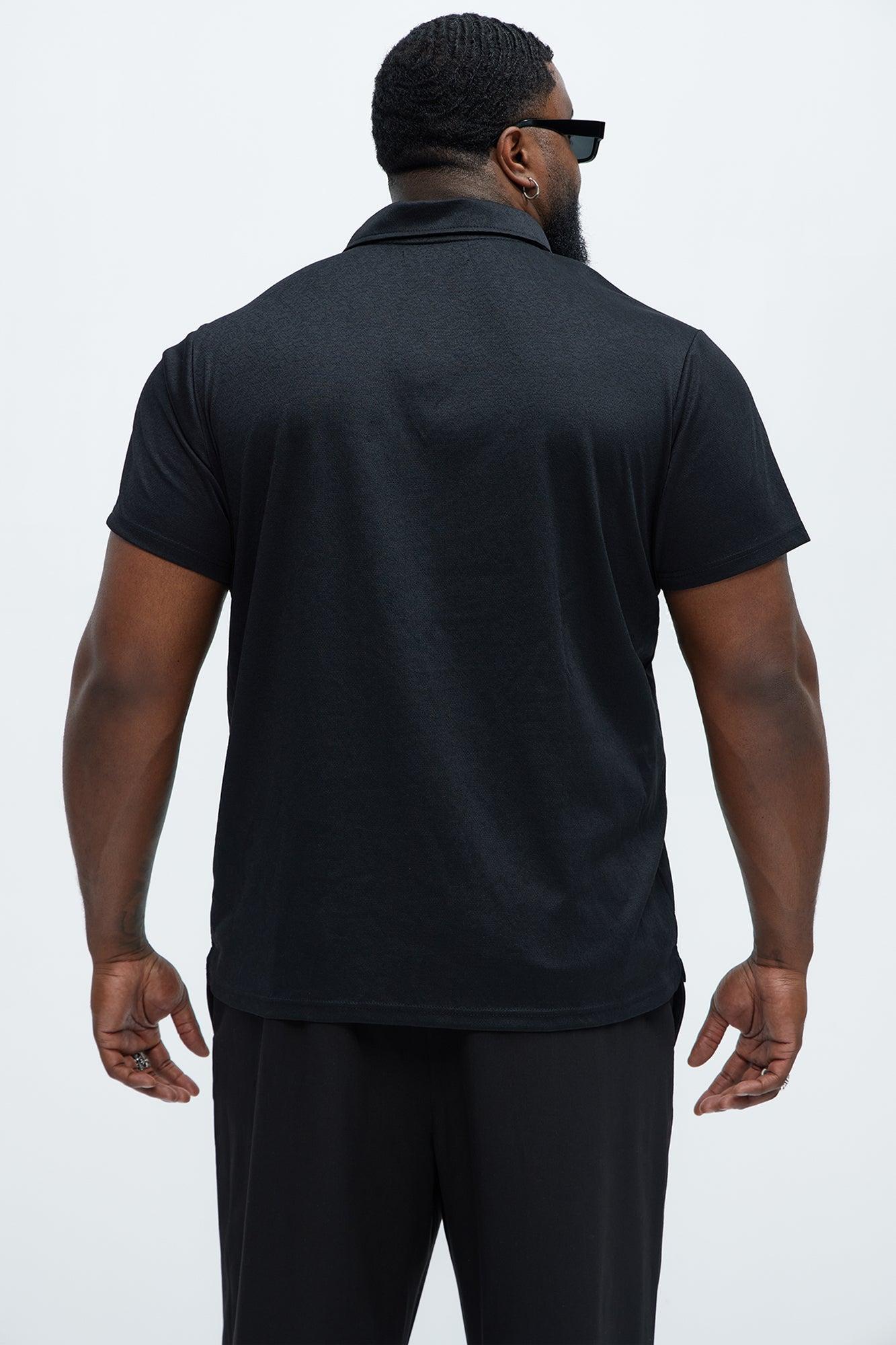 Jacquard Floral Knit Quarter Zip Polo Shirt - Black Product Image