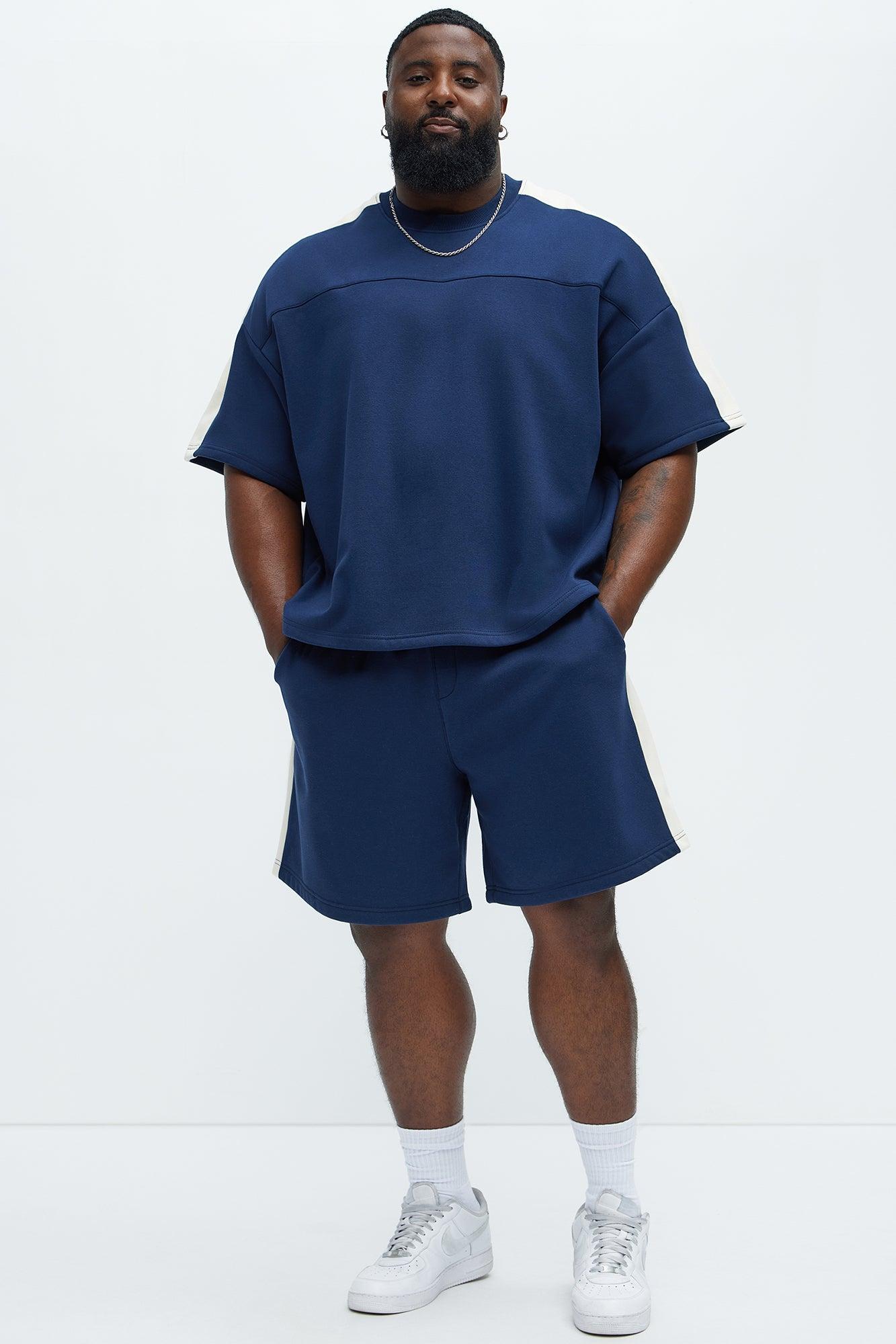 Tyson Oversized Heavyweight Striped Tee - Navy Product Image