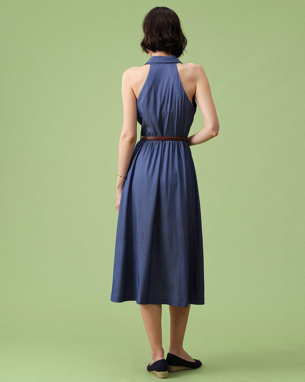 The Blue Lapel Tunic Sleeveless Midi Dress Product Image