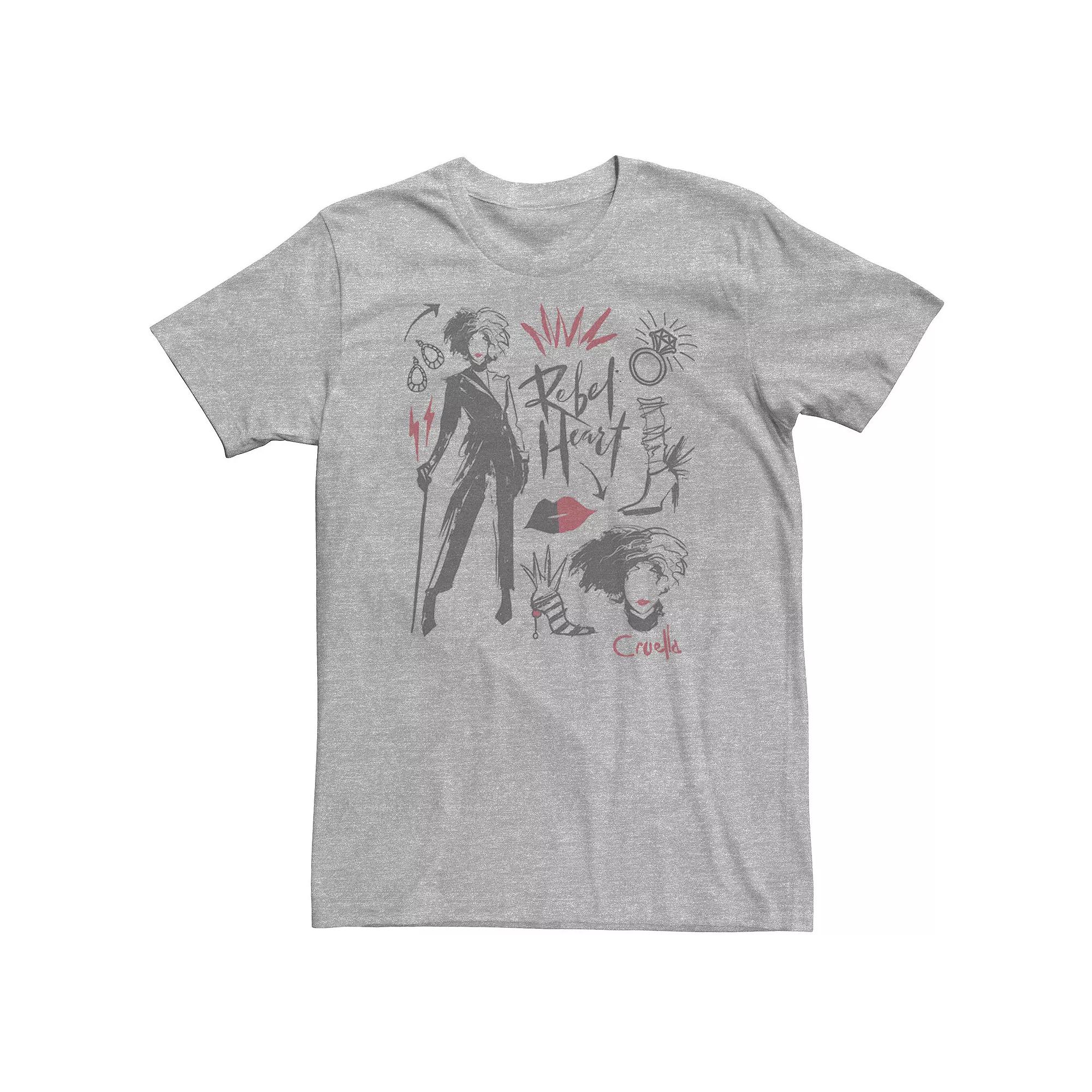 Big & Tall Disney Cruella Rebel Heart Collage Sketches Tee, Men's,  Product Image