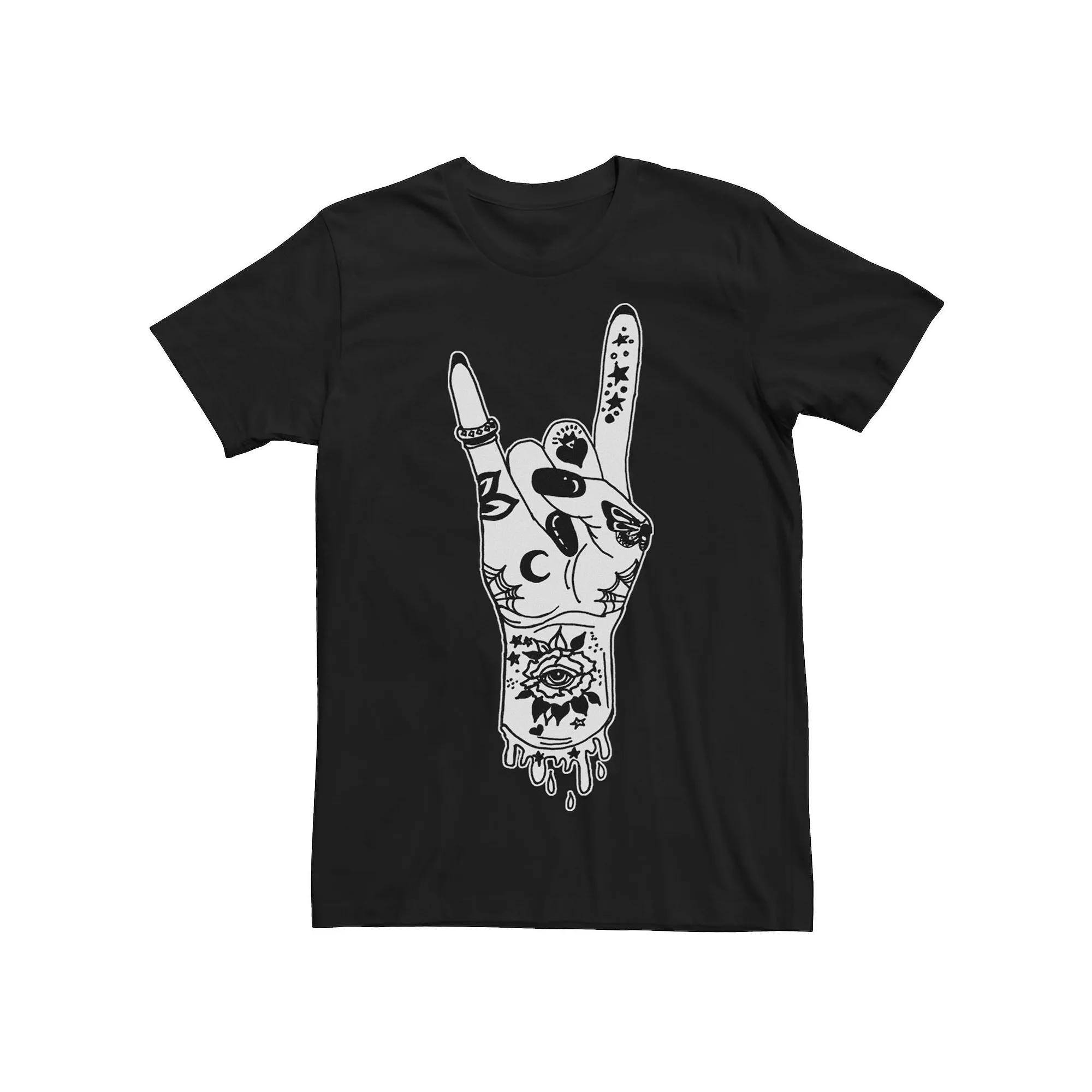 Men's Rock On Tattoo Hand Black And White Tee,  Product Image