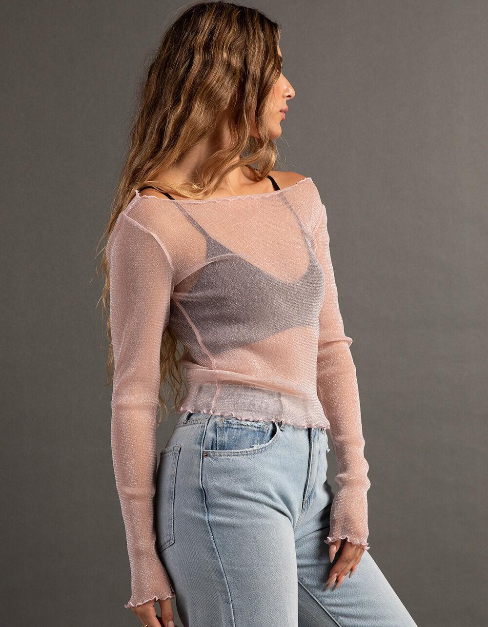 RSQ Womens Metallic Long Sleeve Tee - PINK Product Image