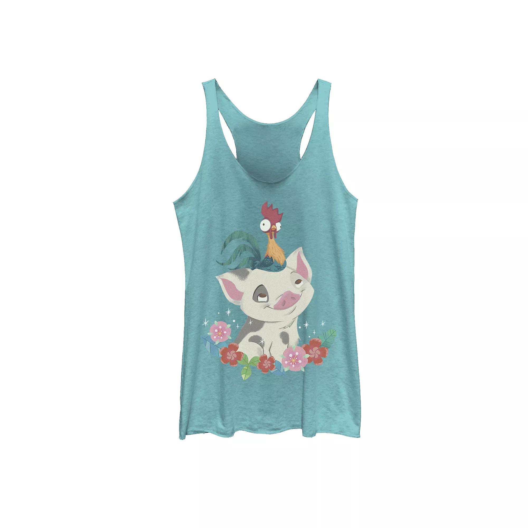 Disney's Moana Juniors' Hei Hei Rooster Pua Flowers Tank Top, Girl's, Size: XXL, Tahiti Blue Product Image