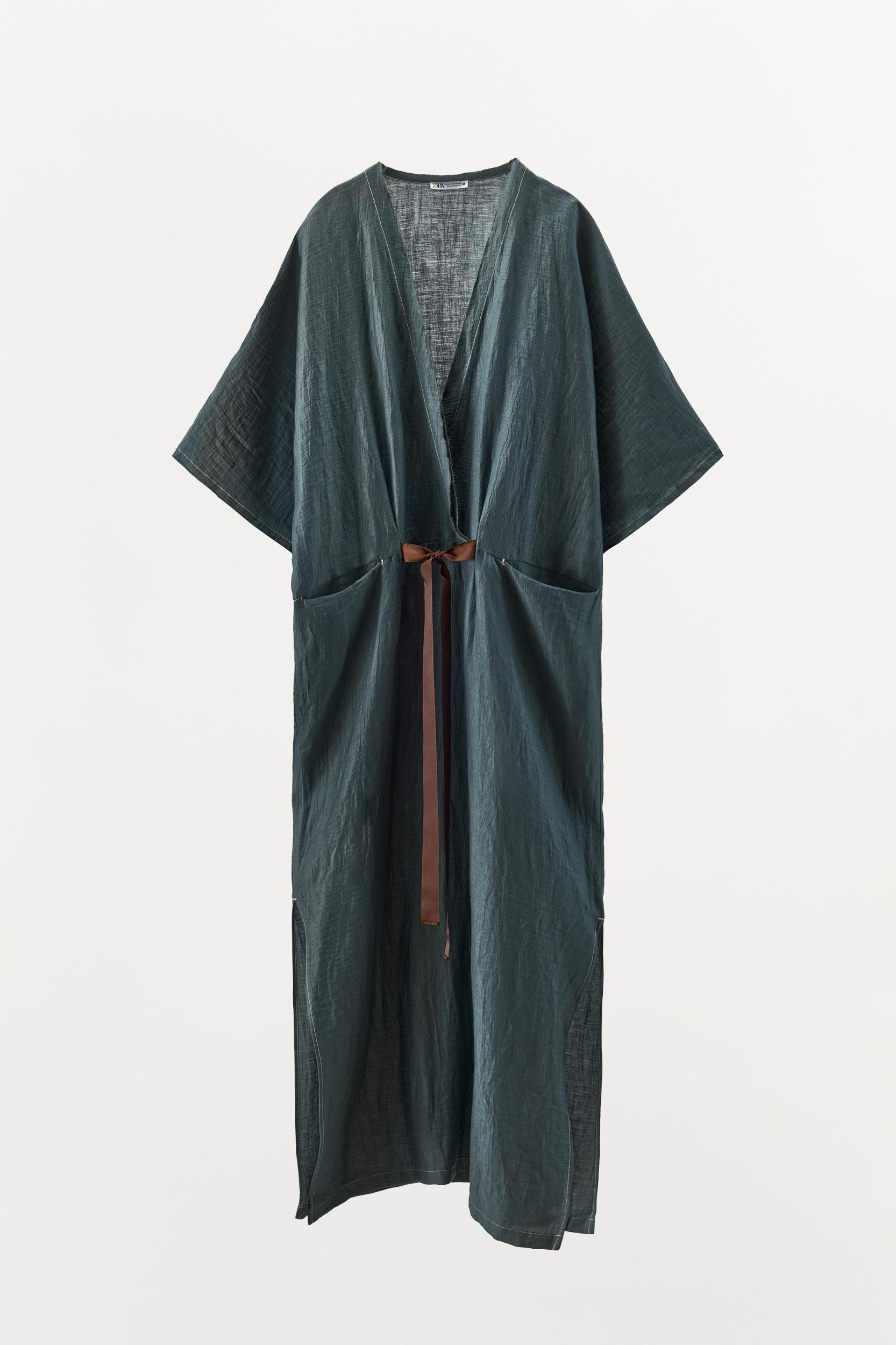 CONTRAST TIED LINEN DRESS Product Image