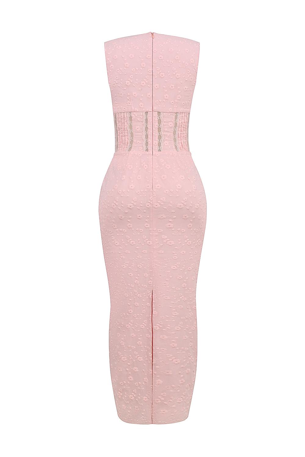 Sophina  perfectly pink broderie anglais plunge maxi dress Product Image