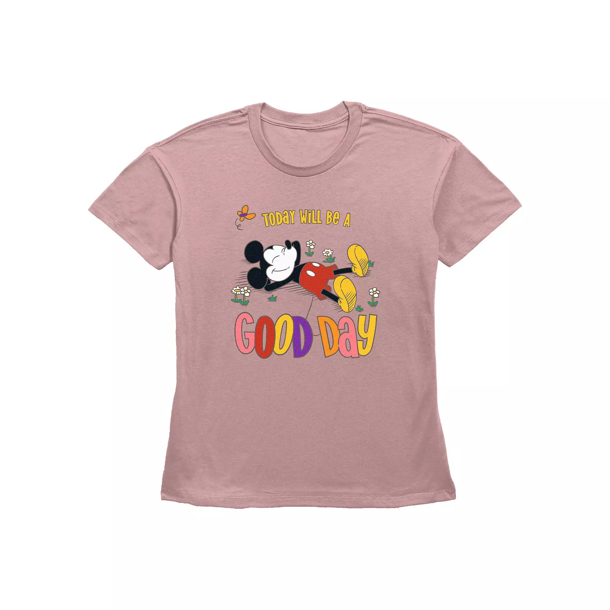 Disney's Mickey Mouse Today Will Be A Good Day Women's Graphic Tee, Size: Large, Desert Pink Product Image