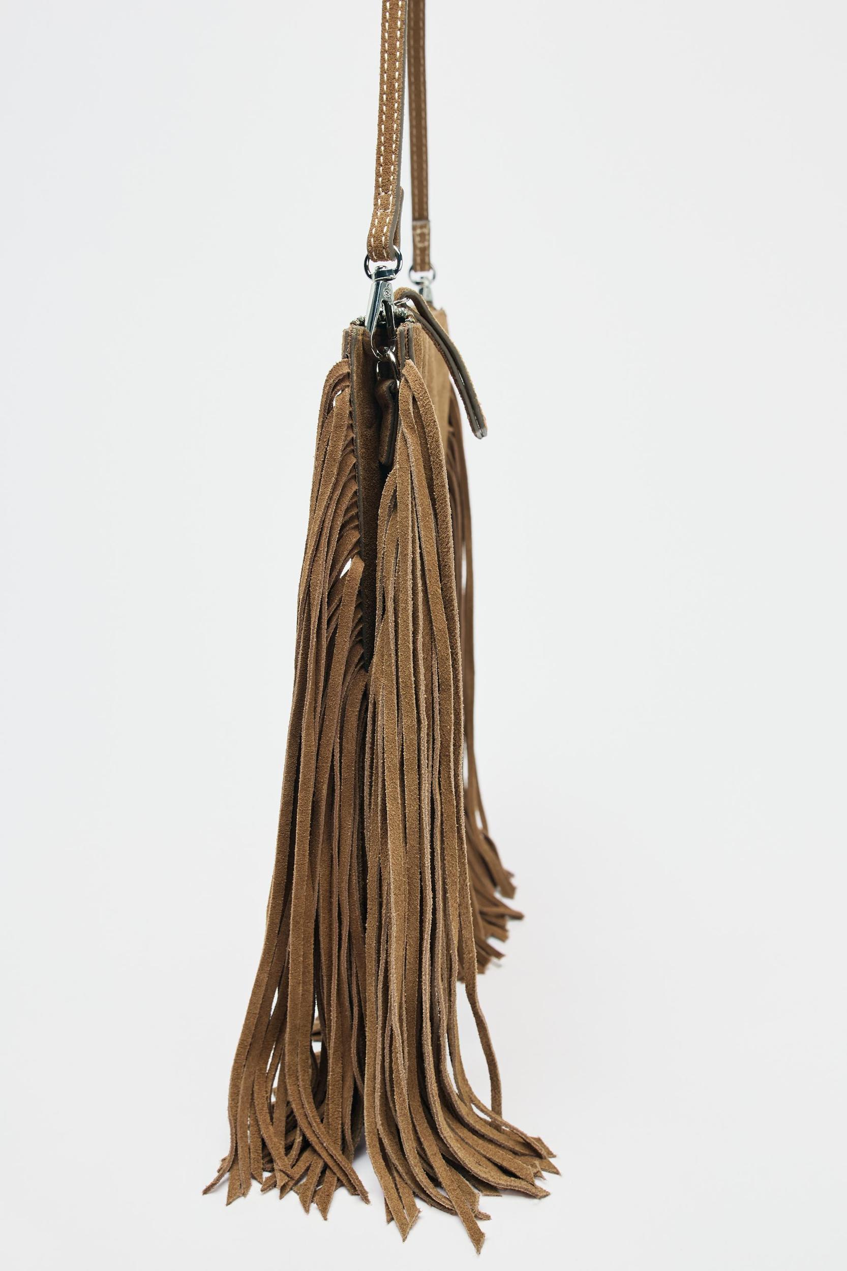 FRINGED SPLIT LEATHER MINI CROSSBODY BAG Product Image