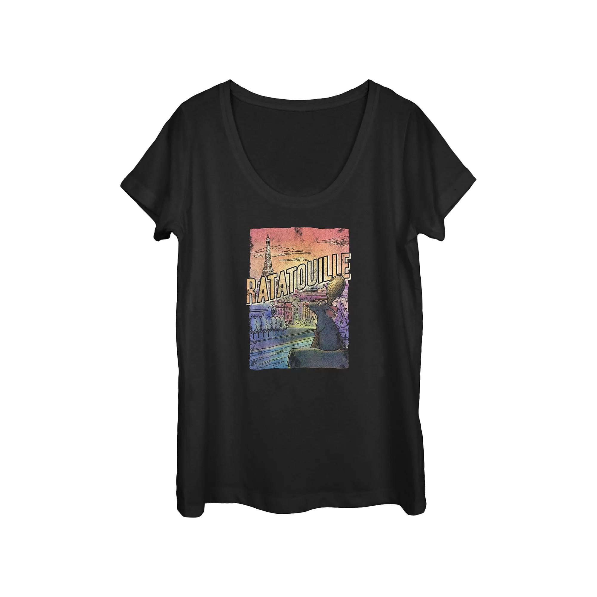 Disney / Pixar's Ratatouille Remi Overlooking Paris Scoop Neck Juniors' Graphic Tee, Women's,  Product Image
