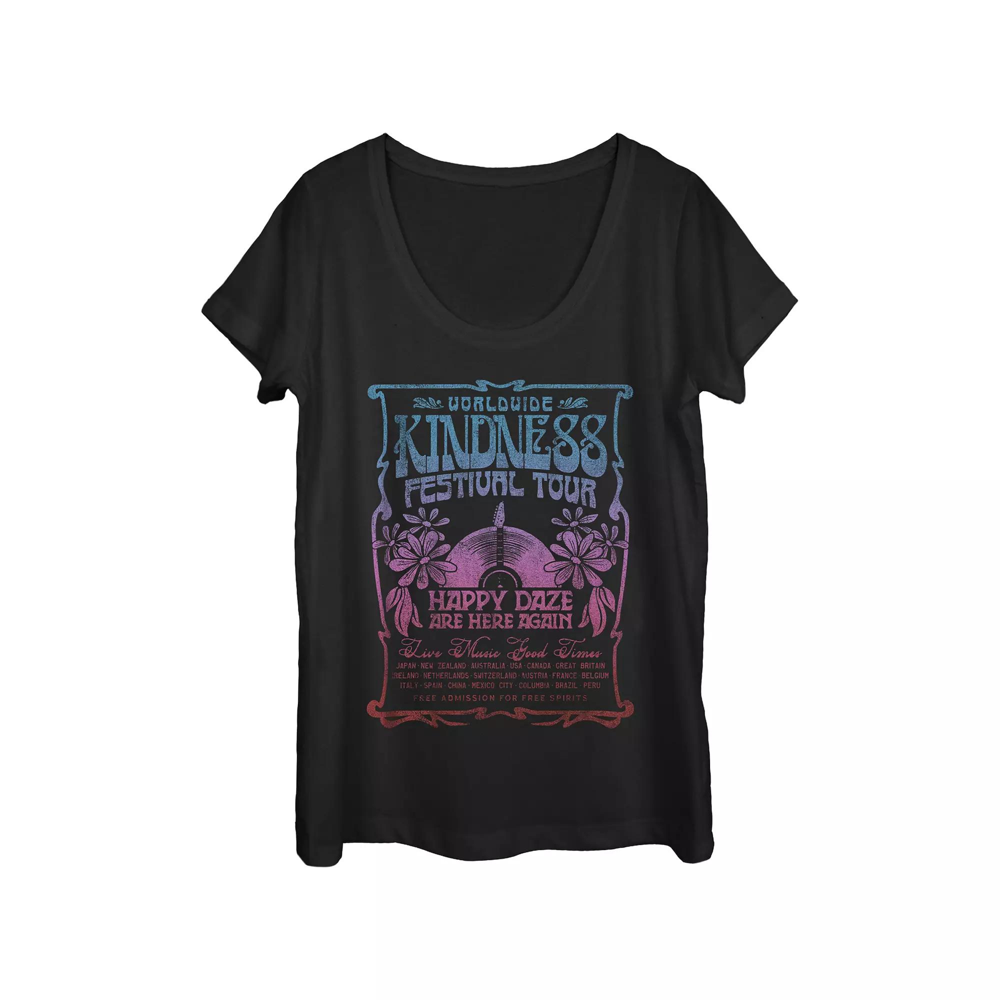 Juniors' Worldwide Kindness Festival Tour Gradient Poster Scoop Neck Graphic Tee, Women's,  Product Image