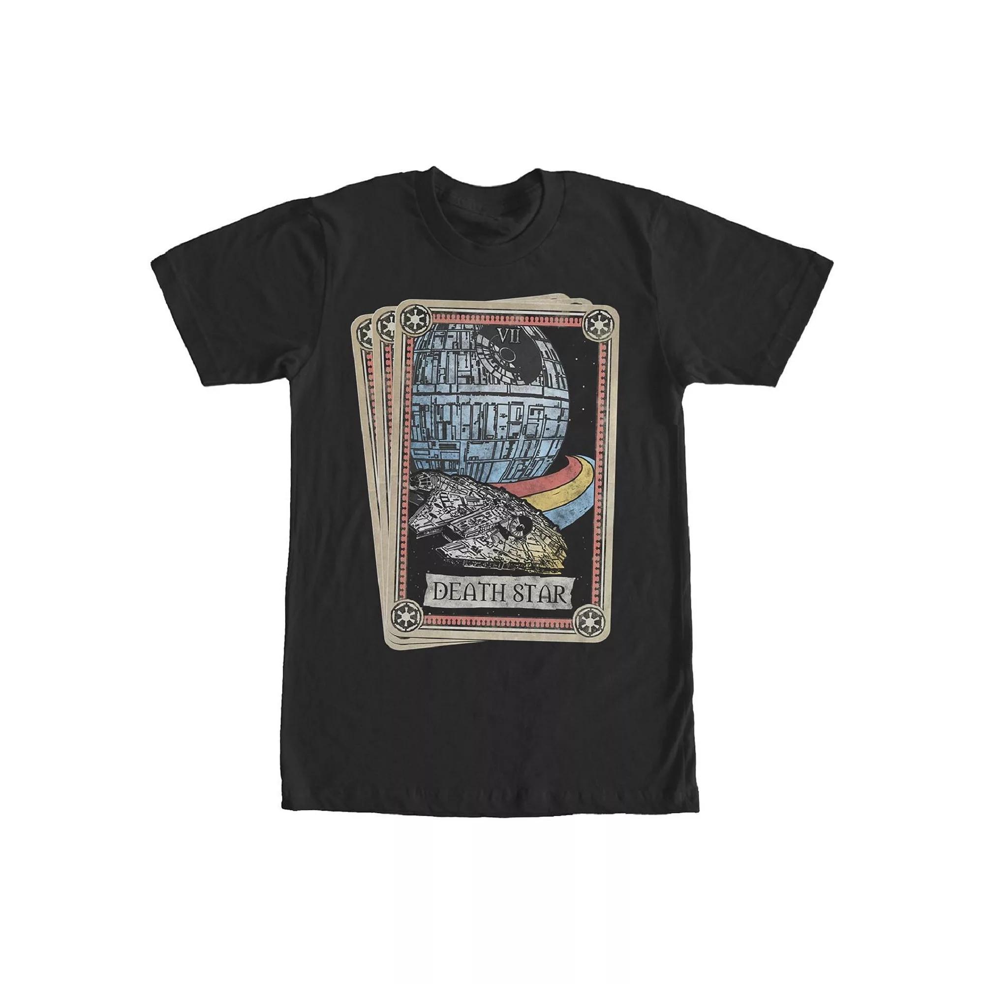 Men's Star Wars Death Star Millennium Falcon Tarot Card Style Tee,  Product Image