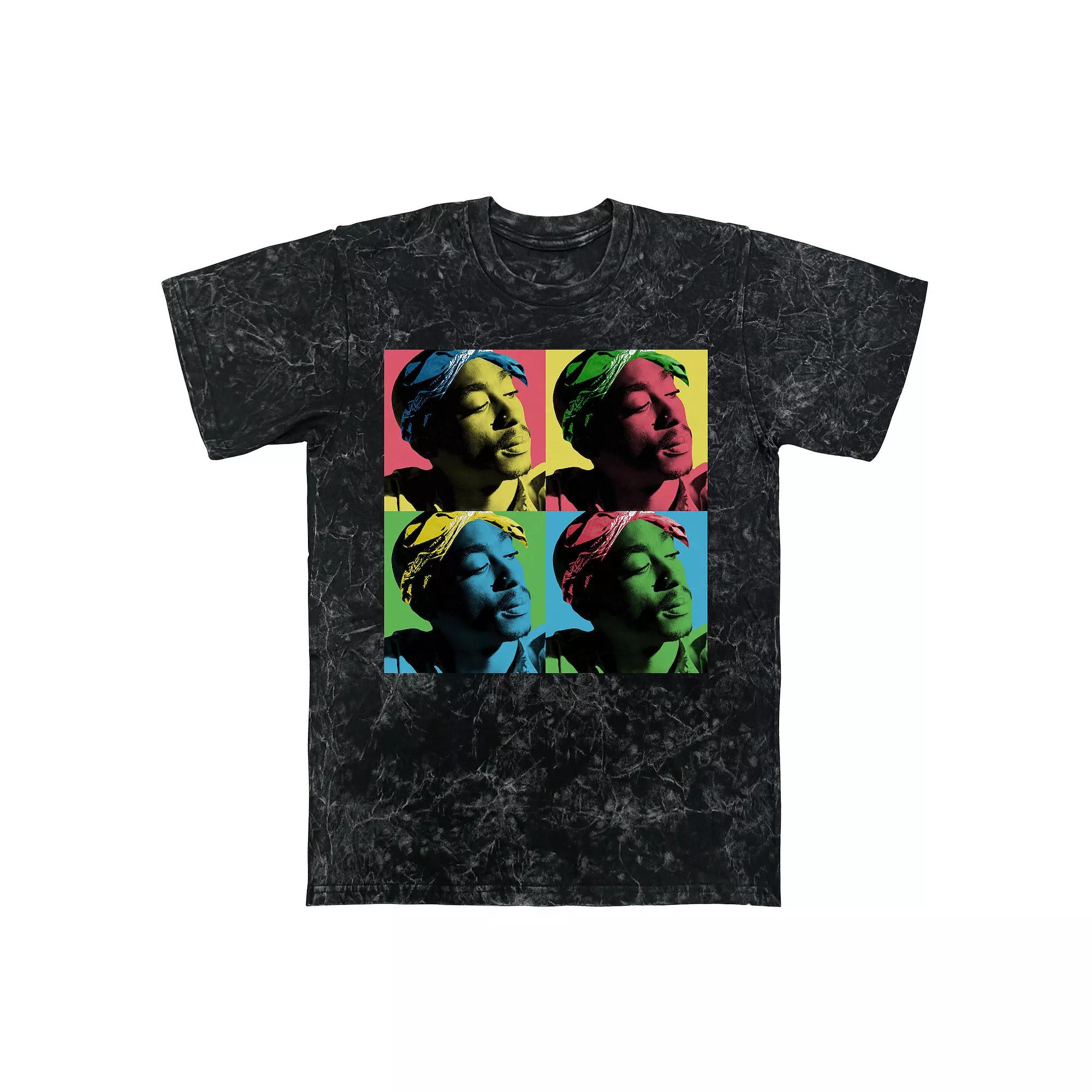 Men's Tupac Shakur Popart Mineral Wash Graphic Tee, Size: XL, Black Mineral Wash Product Image