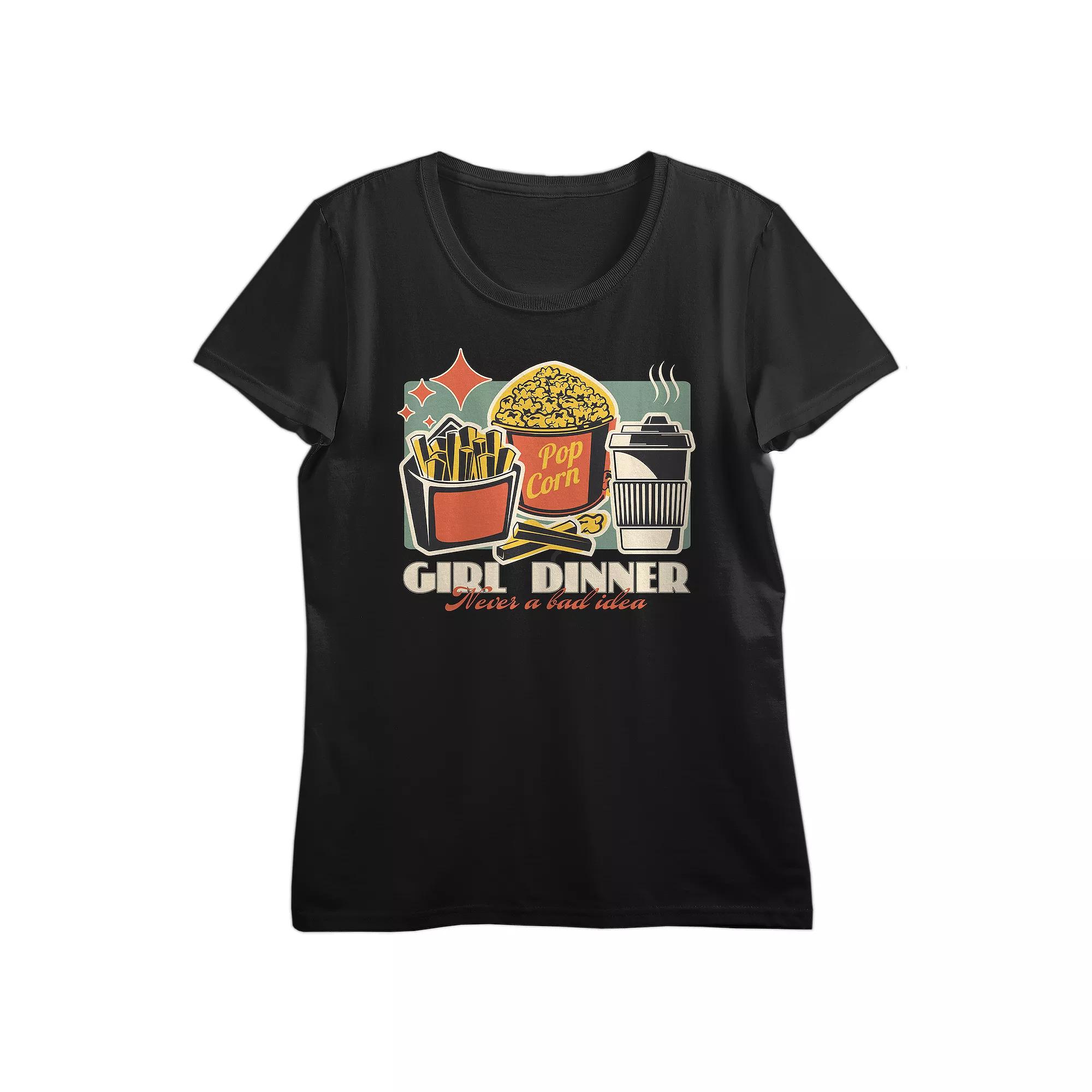 Juniors' Girl Dinner French Fries, Popcorn & Coffee Graphic Tee, Women's,  Product Image