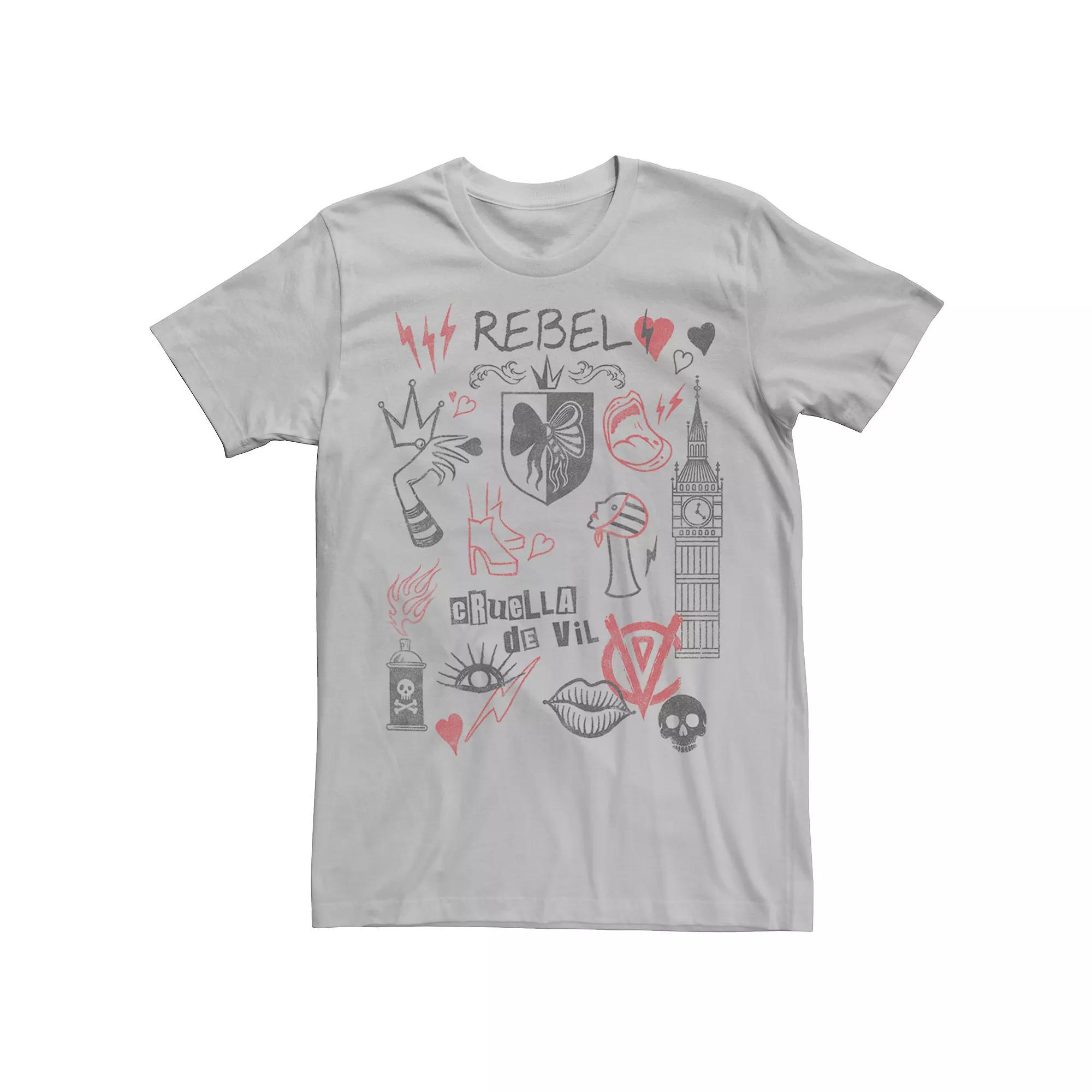 Disney's Cruella De Vil Men's Rebel Fashion Sketches Tee,  Product Image