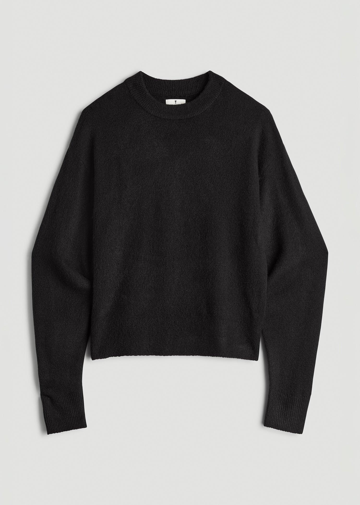 Relaxed Crewneck Wool Blend Sweater for Tall Women in Black Female Product Image
