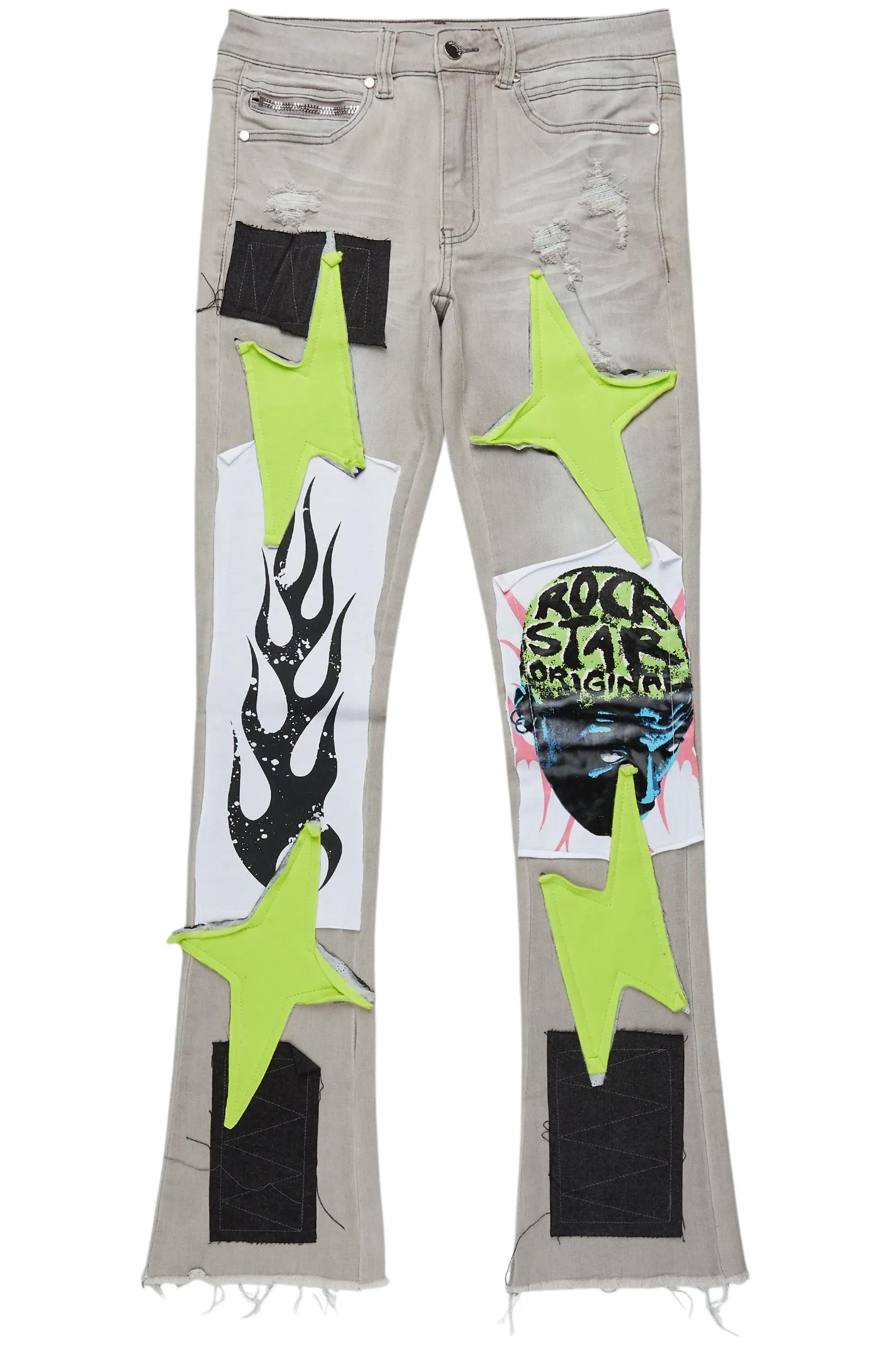 Edgar Grey/Yellow Patchwork Stacked Flare Jean Male Product Image