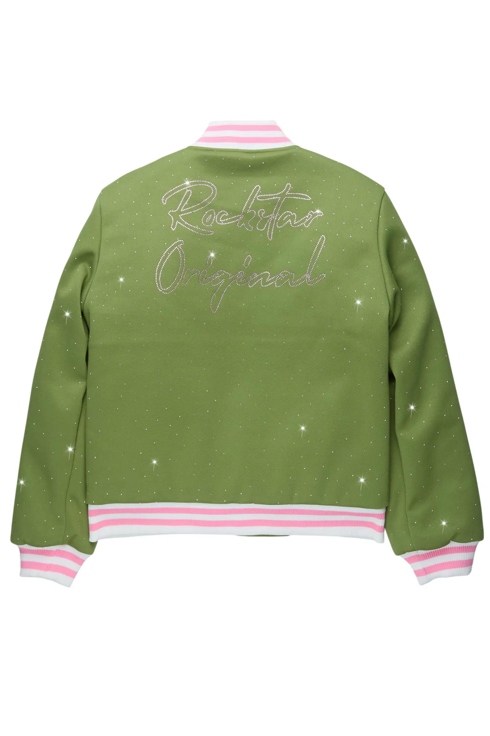 Alonza Green/Pink Rhinestone Varsity Jacket Female Product Image