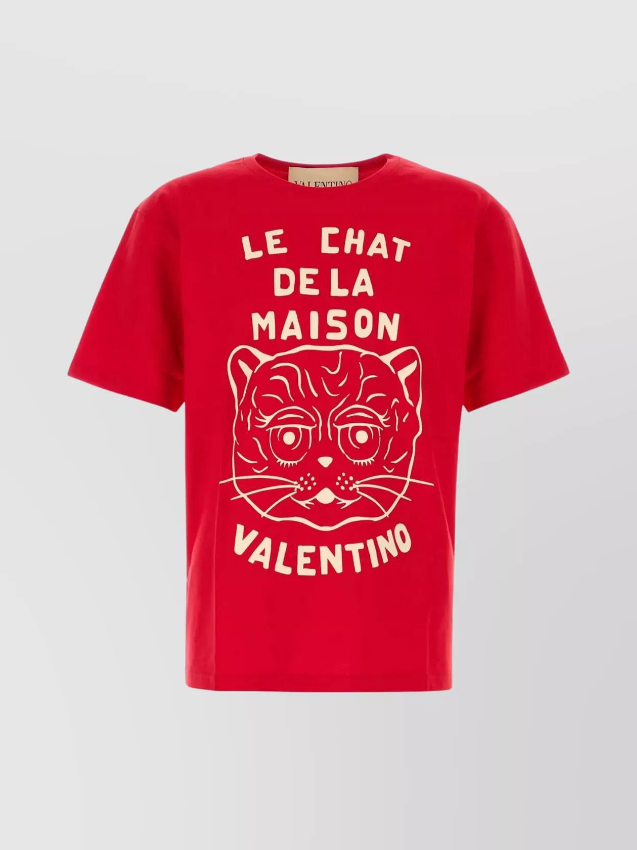 VALENTINO Graphic Print House Cat Crew Neck T-shirt In Red Product Image