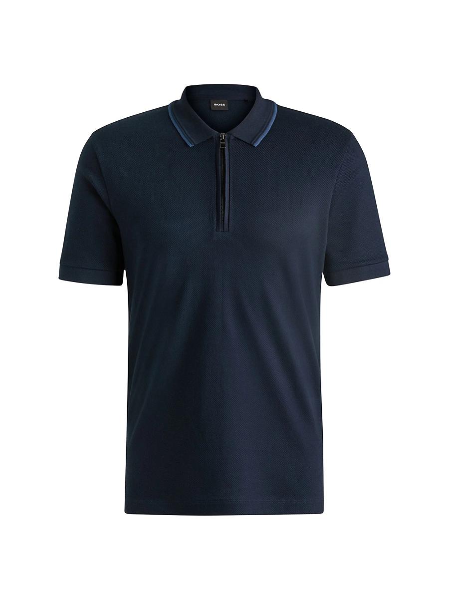 Mens Structured-Cotton Polo Shirt with Zip Placket Product Image
