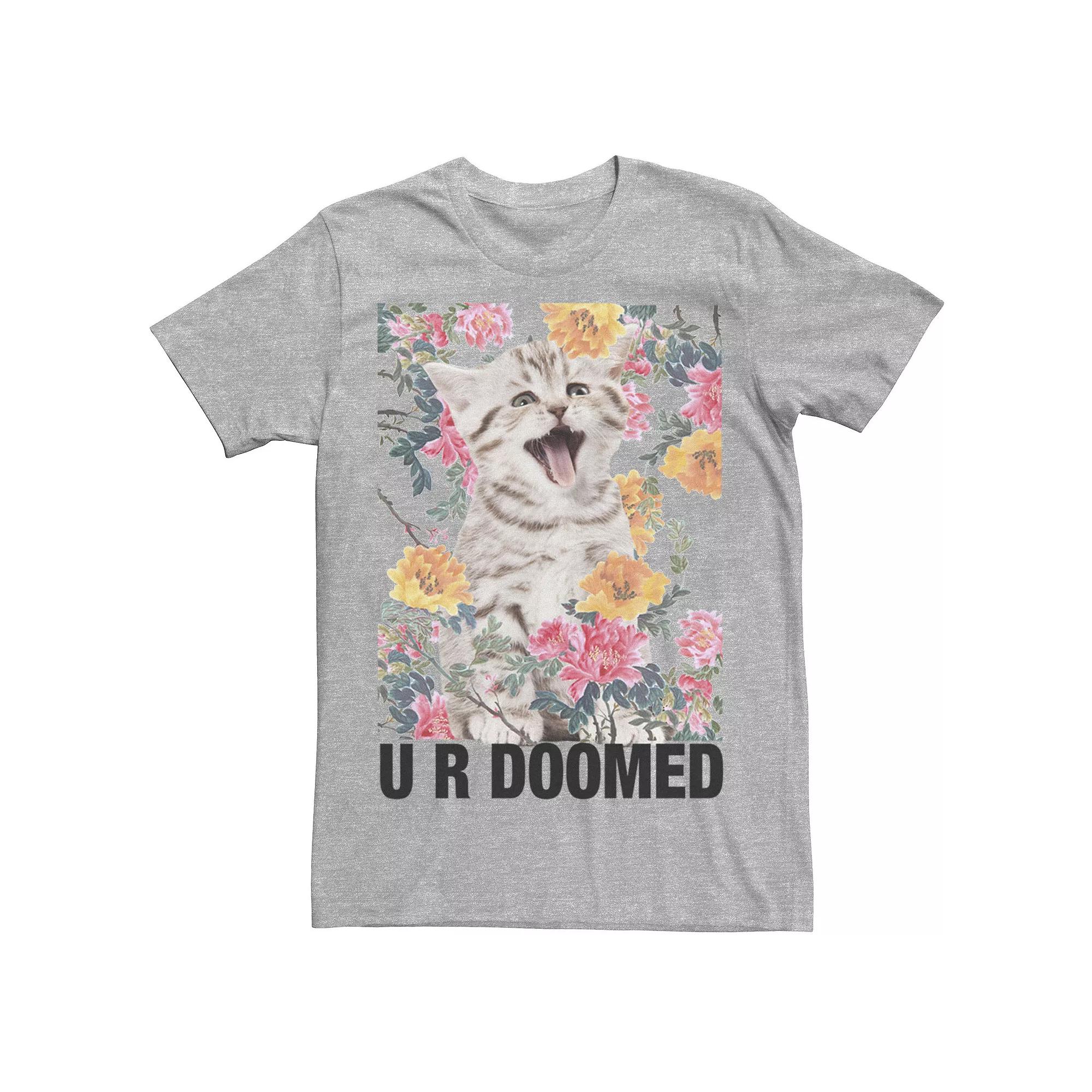 Men's Kitten U R Doomed Flowers Poster Graphic Tee, Size: Small, Athletic Grey Product Image