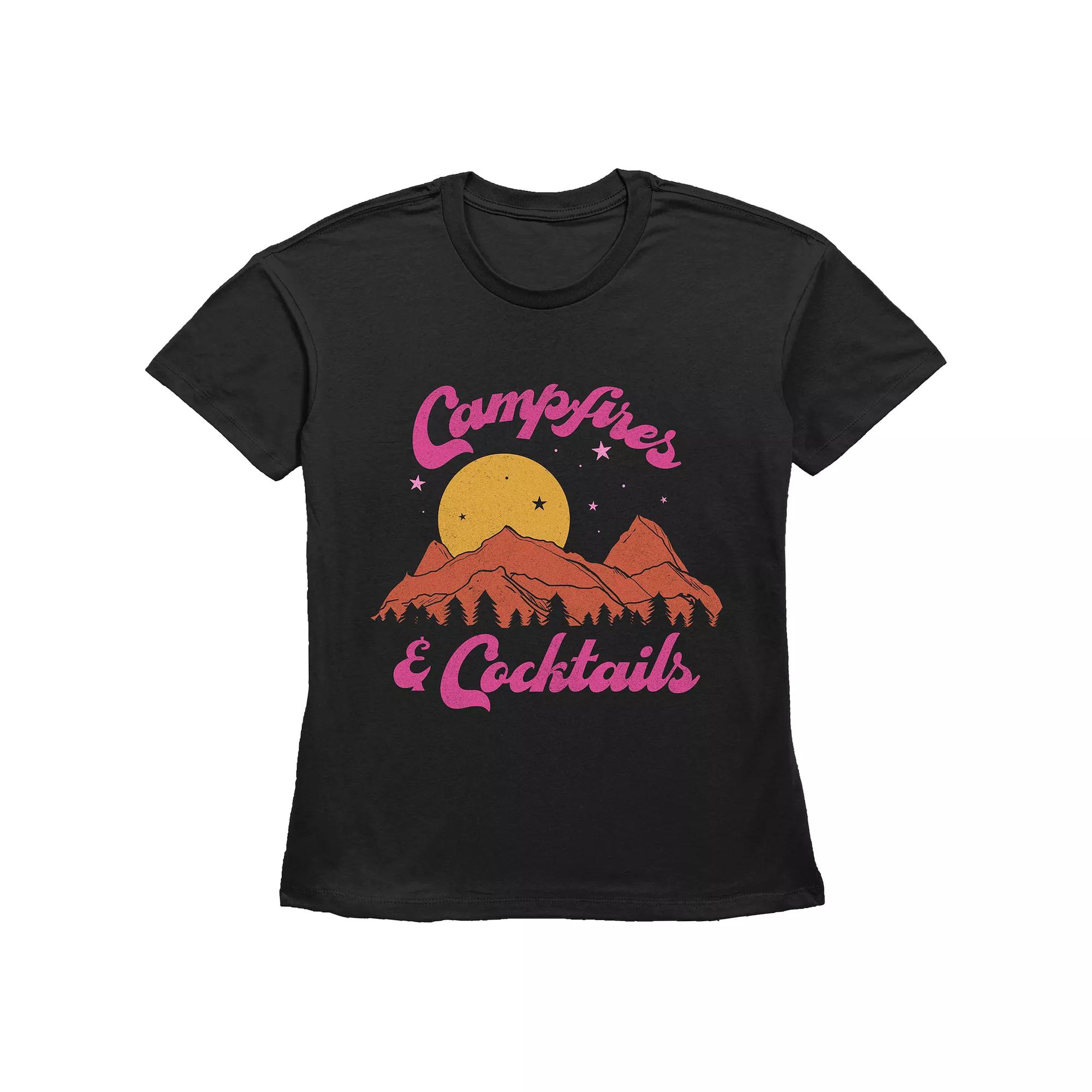 Women's Campfires & Cocktails Basic Fit Graphic Tee, Size: XL, Black Product Image