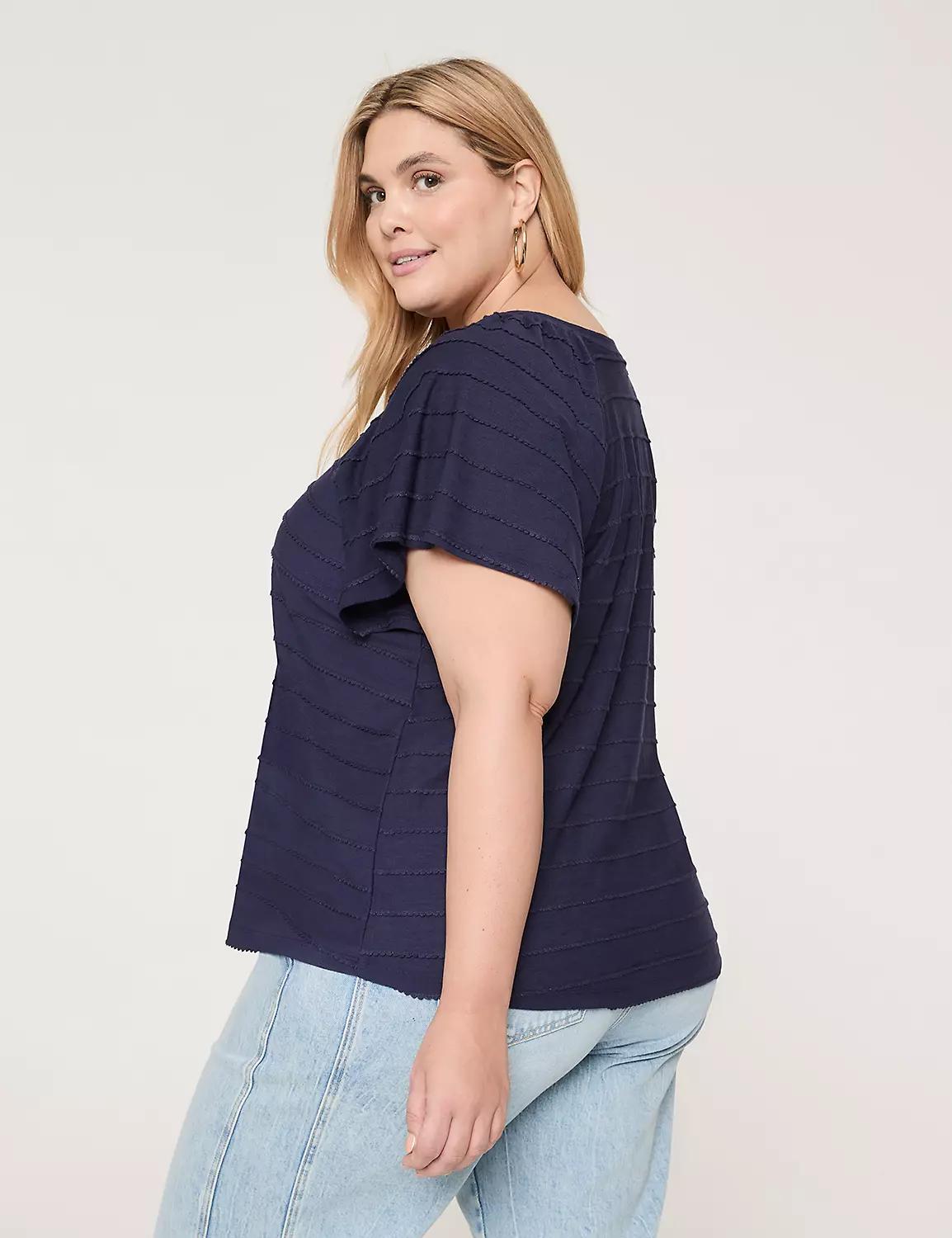 Shirred Flutter-Sleeve Trim-Detail Top Product Image