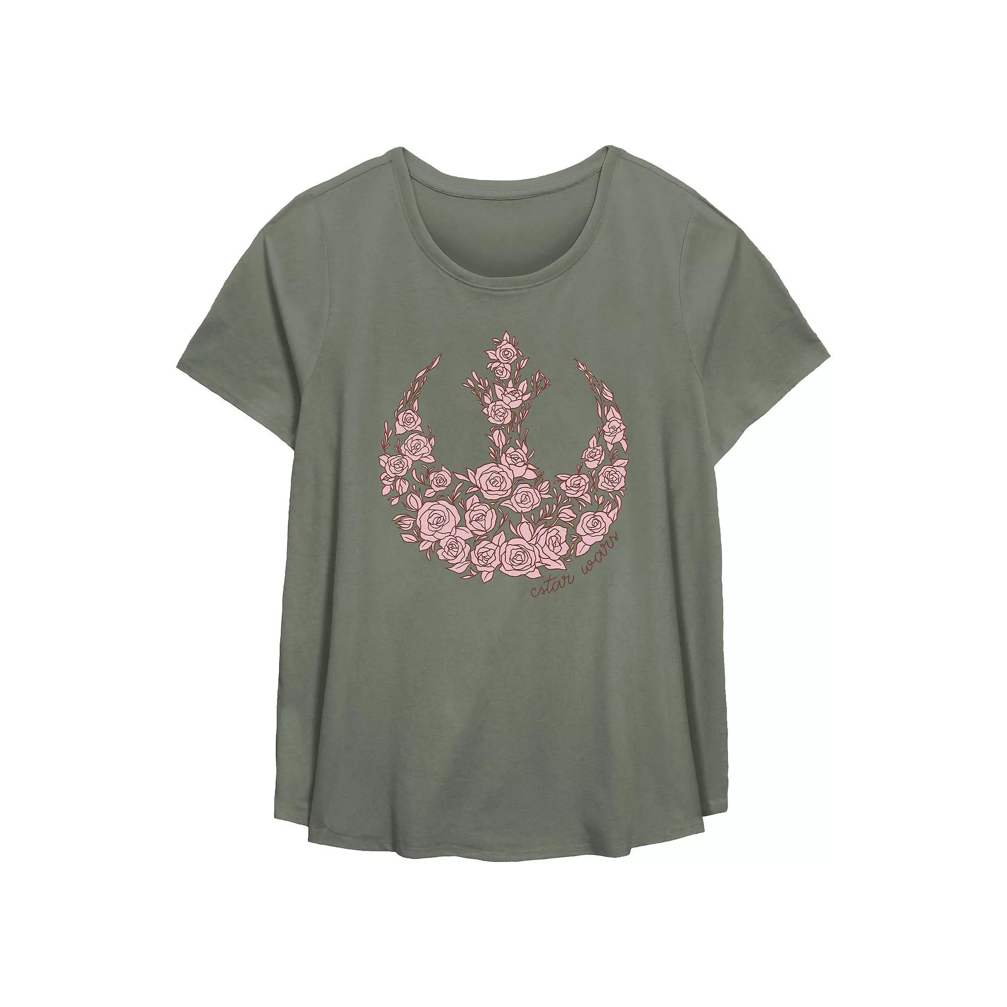 Plus Size Star Wars Rose Filled Rebel Emblem Flowy Graphic Tee, Women's, Size: 4XL, Green Product Image