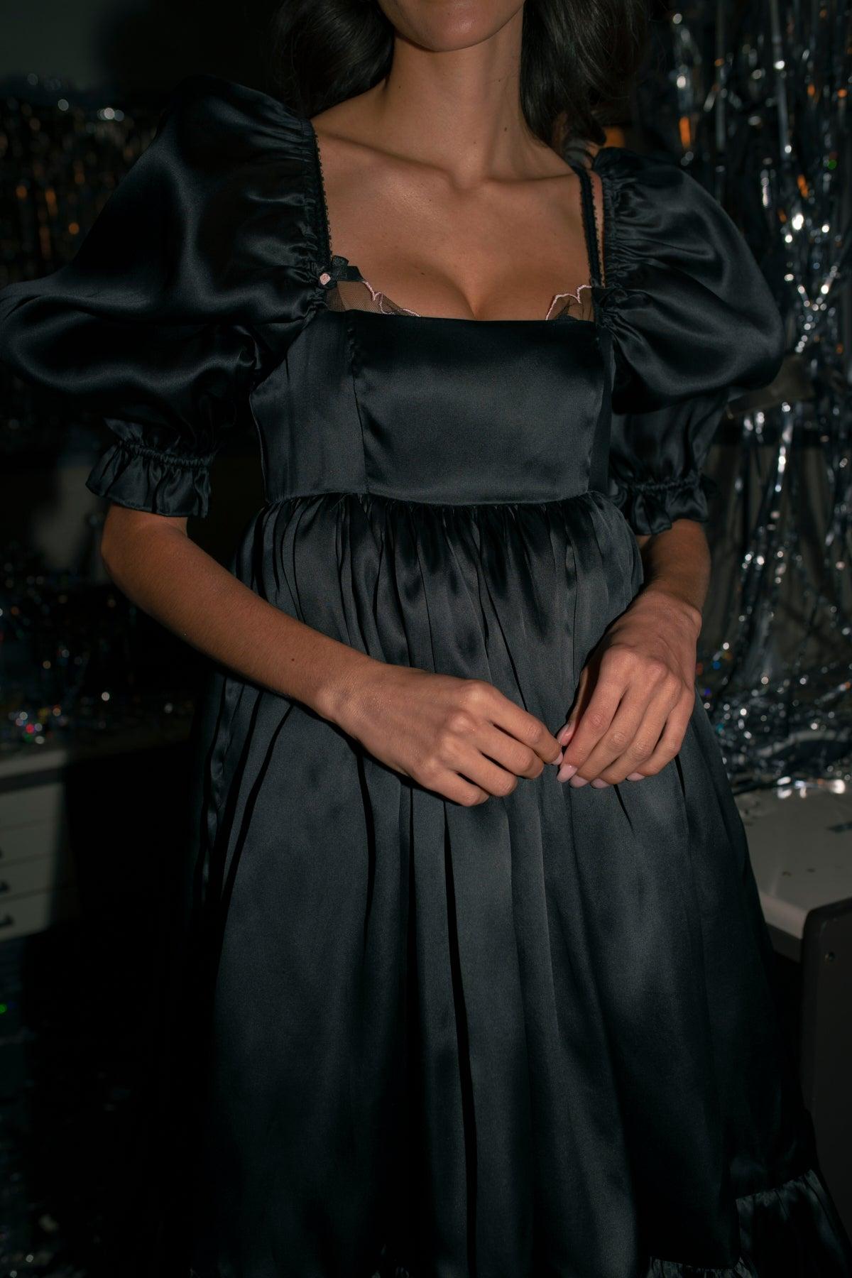 The Caviar Silk Satin Organza French Puff Dress Product Image