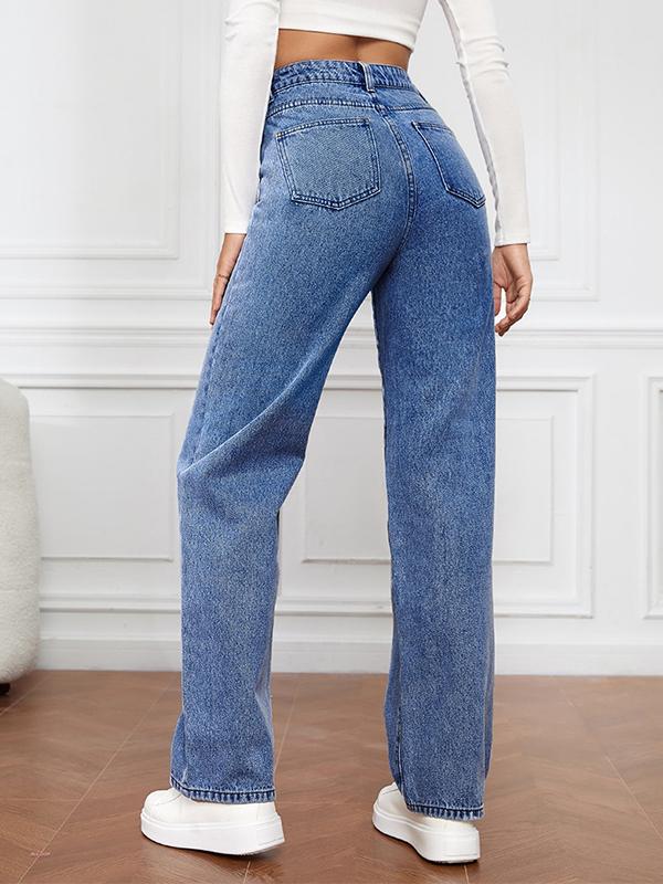 Stretch Washed Fashionable Straight Leg Boyfriend Jeans Product Image