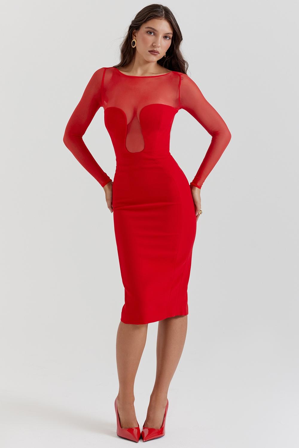 Darcy  scarlet plunge midi dress Product Image