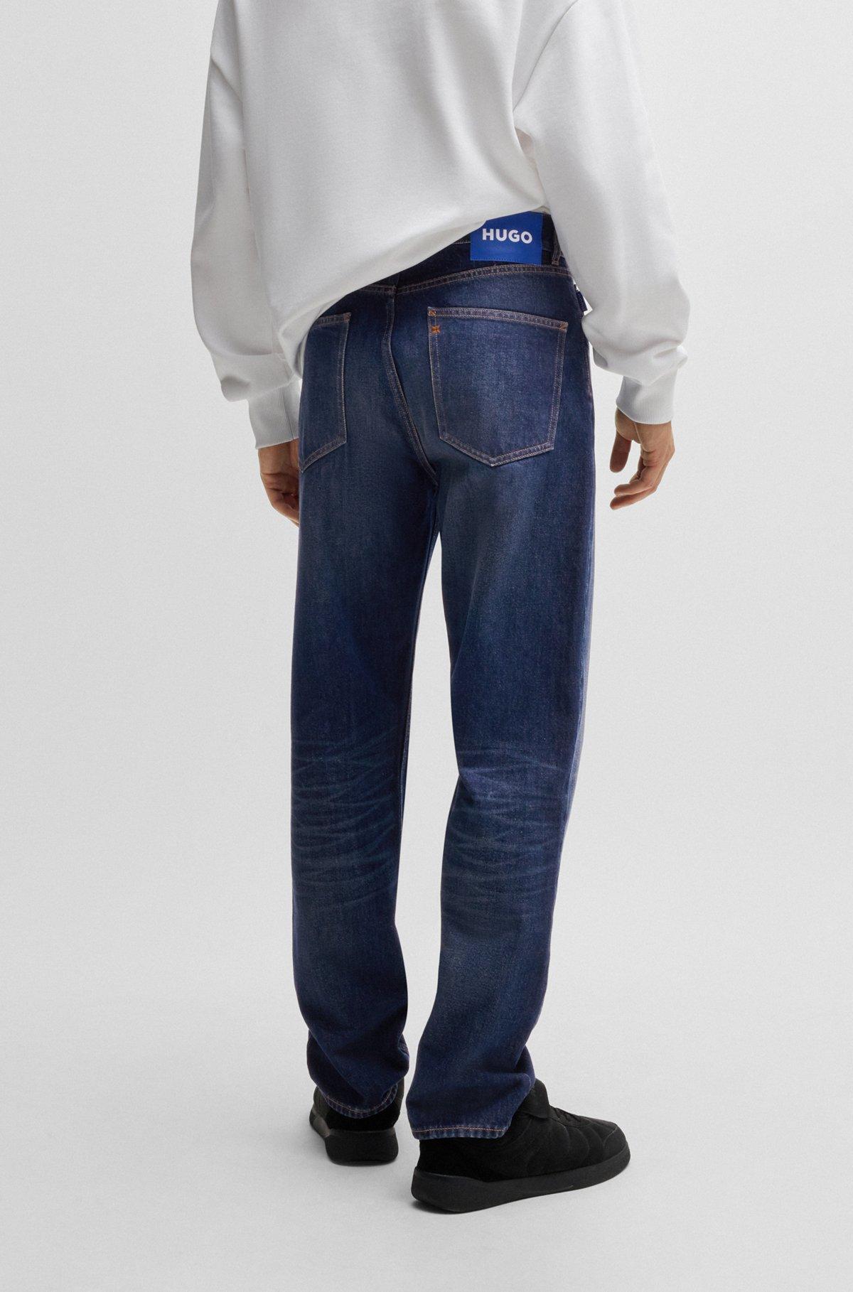 Regular-fit jeans in dark-blue stonewashed denim Product Image