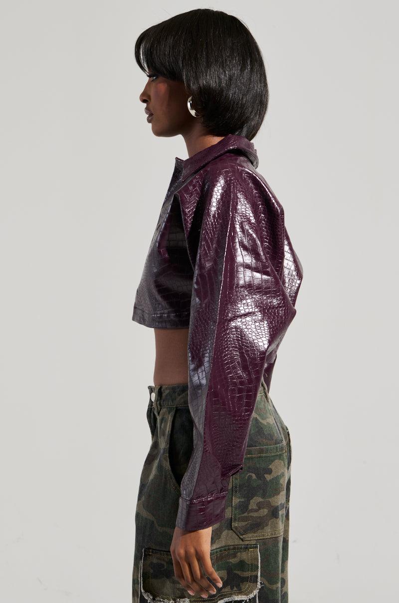 NATALIA CROCODILE PU BUTTON DOWN SHIRT Product Image