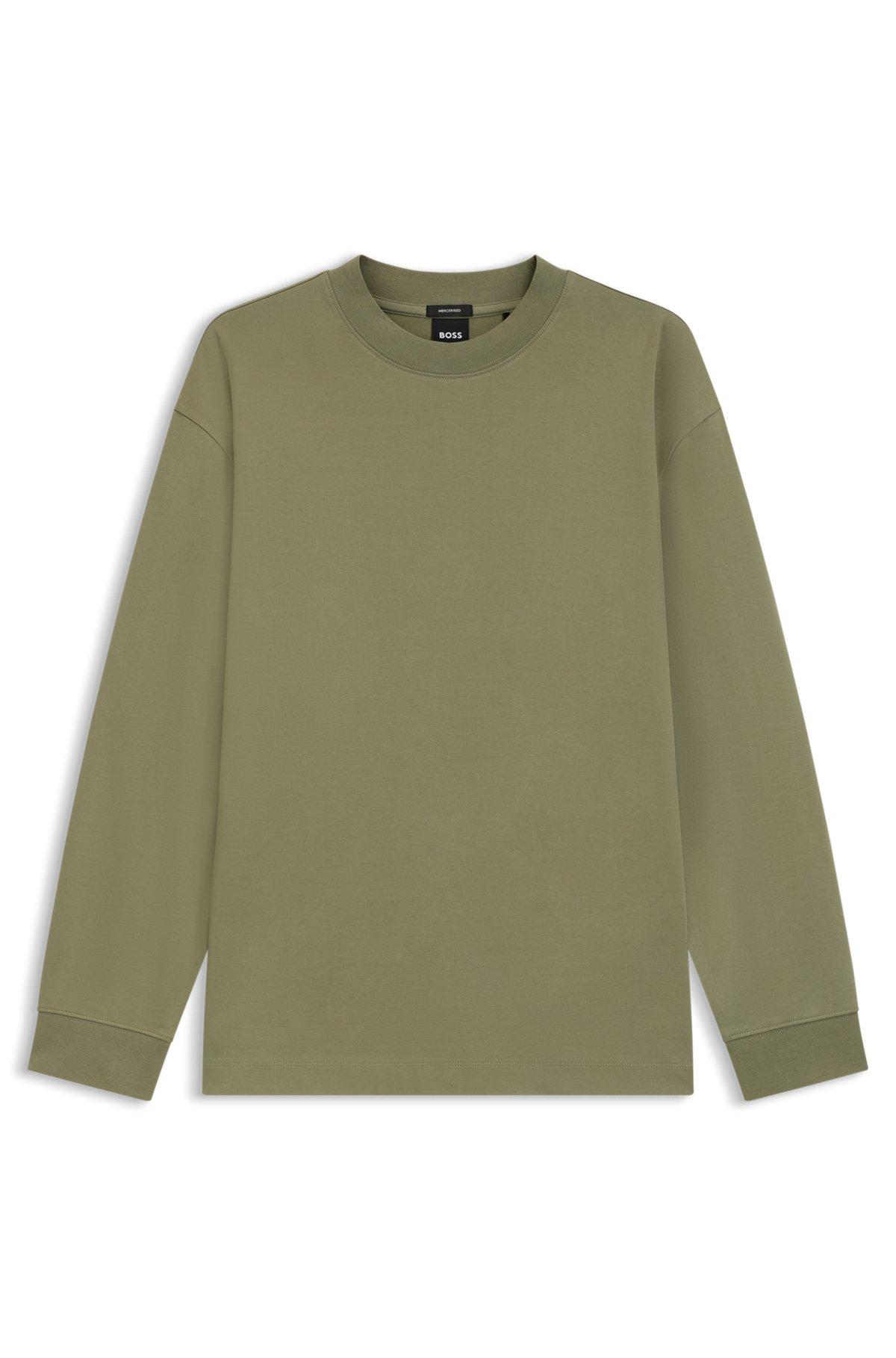 BOSS - Relaxed-fit long-sleeved T-shirt in mercerized cotton - Green Product Image