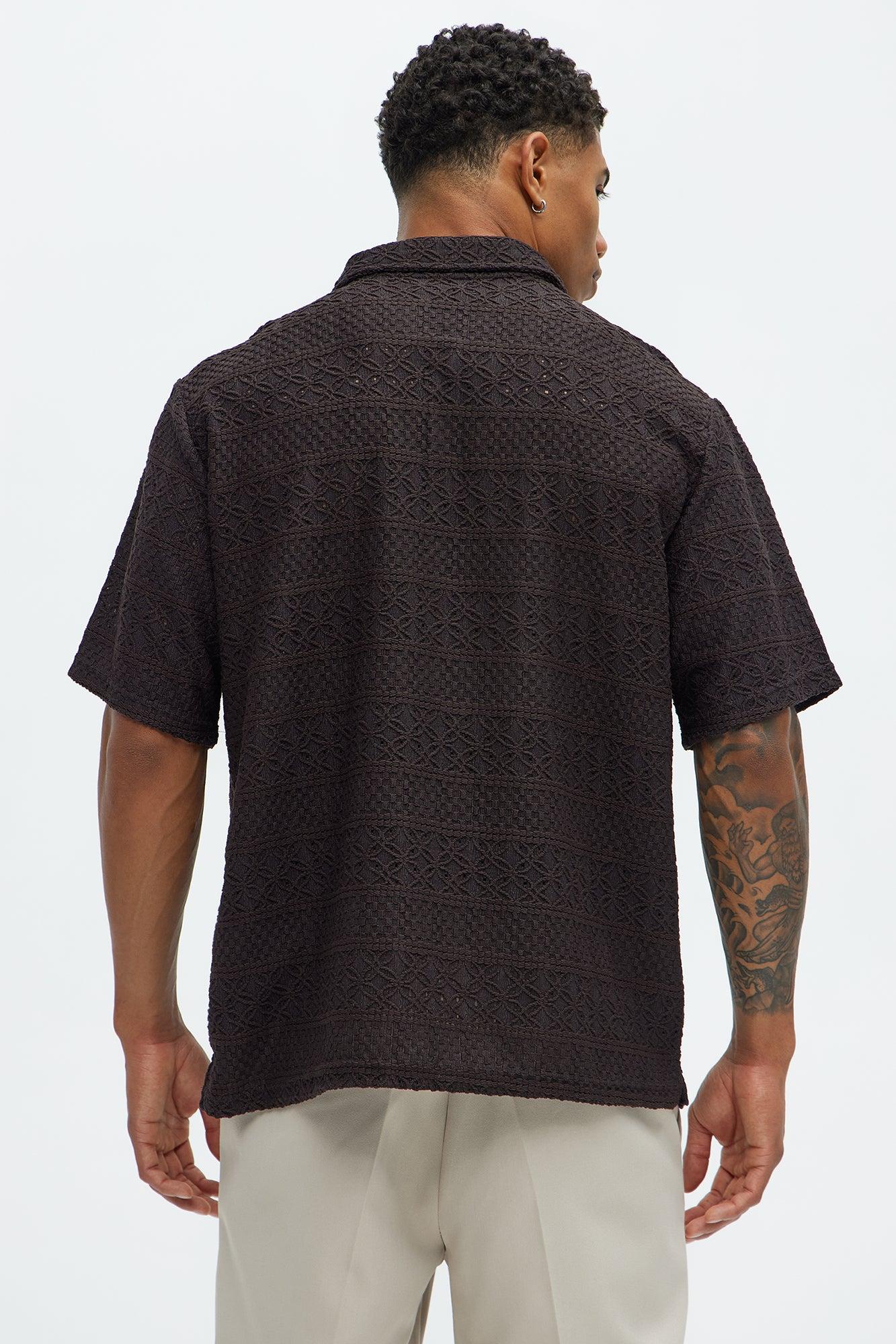 Ville Textured Knit Polo Shirt - Brown Product Image