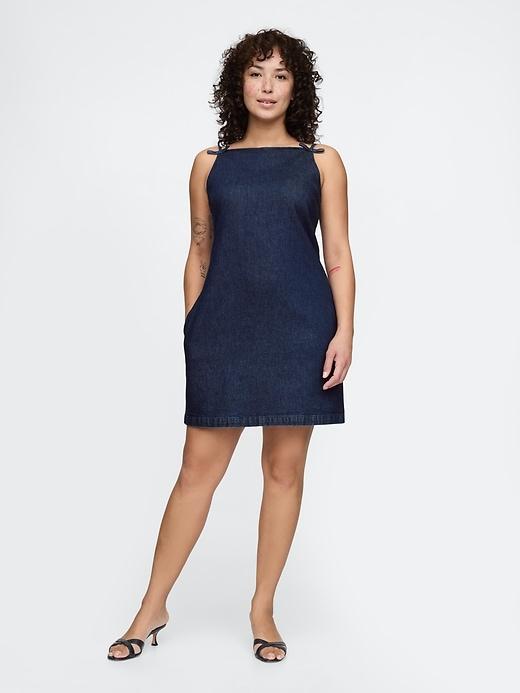 Square-Neck Denim Mini Dress Product Image