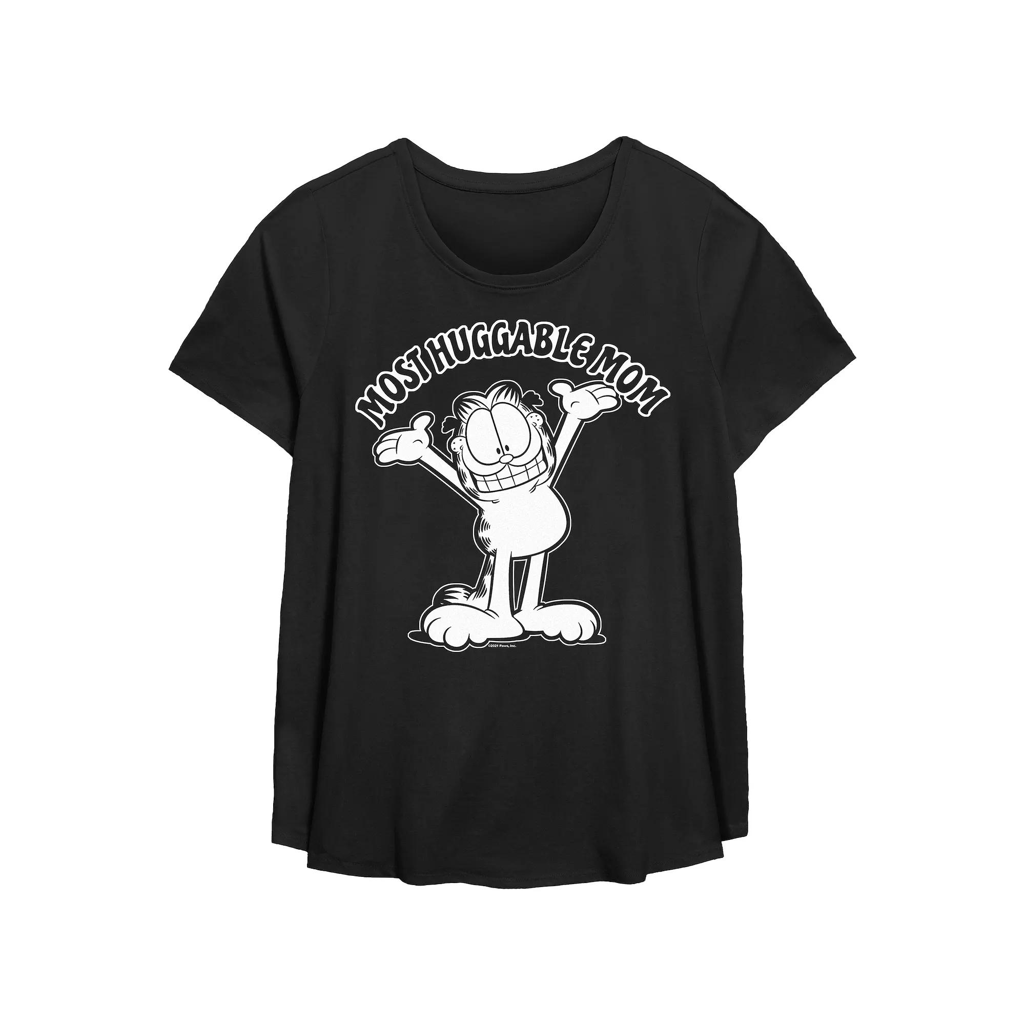 Plus Size Garfield Most Huggable Mom Scoop Hem Flowy Graphic Tee, Women's, Size: 3XL, Black Product Image