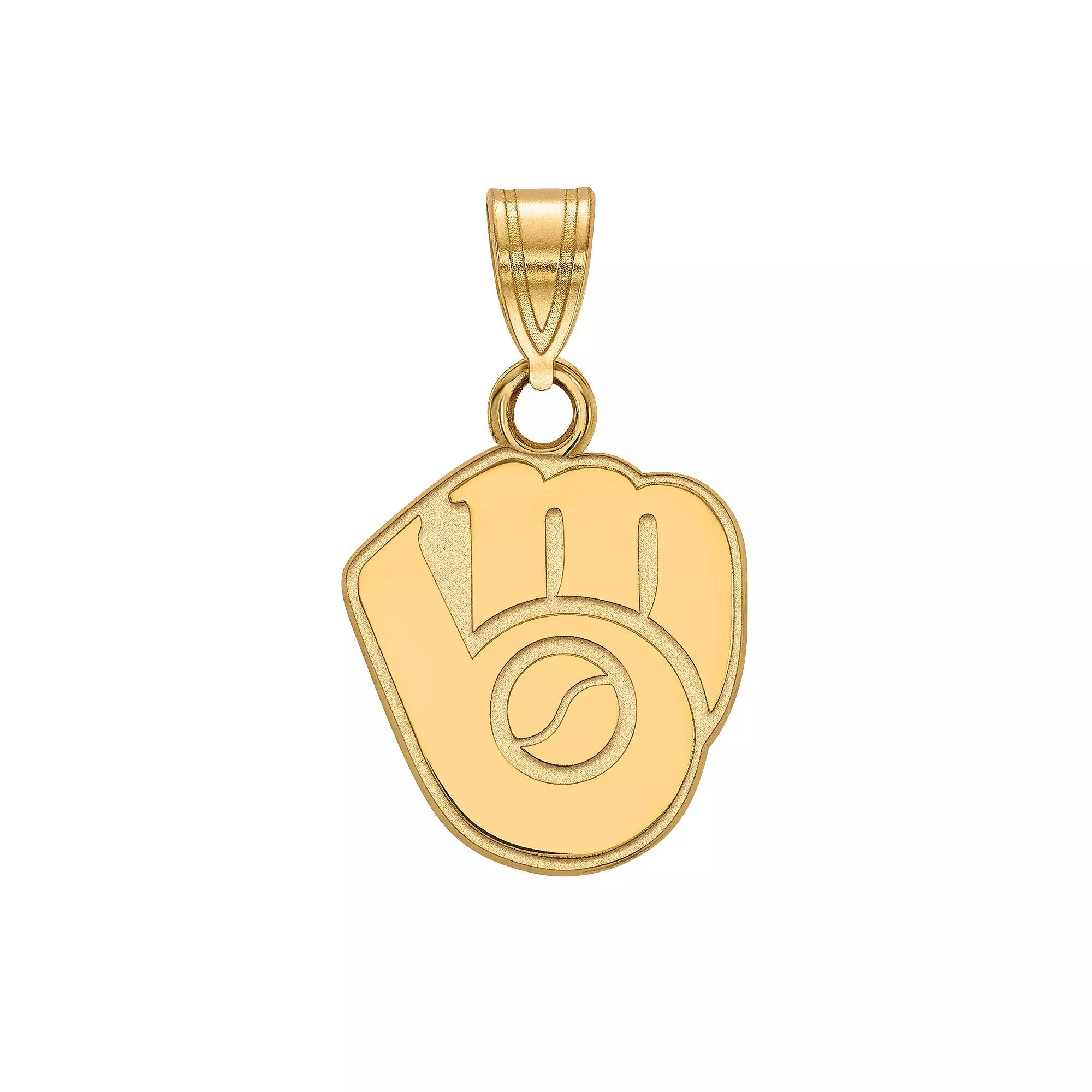 LogoArt Milwaukee Brewers Sterling Silver Ball & Glove Logo Pendant, Womens Gold Tone Product Image