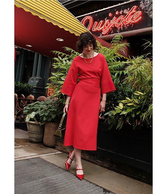 FRANCES VALENTINE Whitney Boat Neck 3/4 Sleeve Wrap Dress Product Image