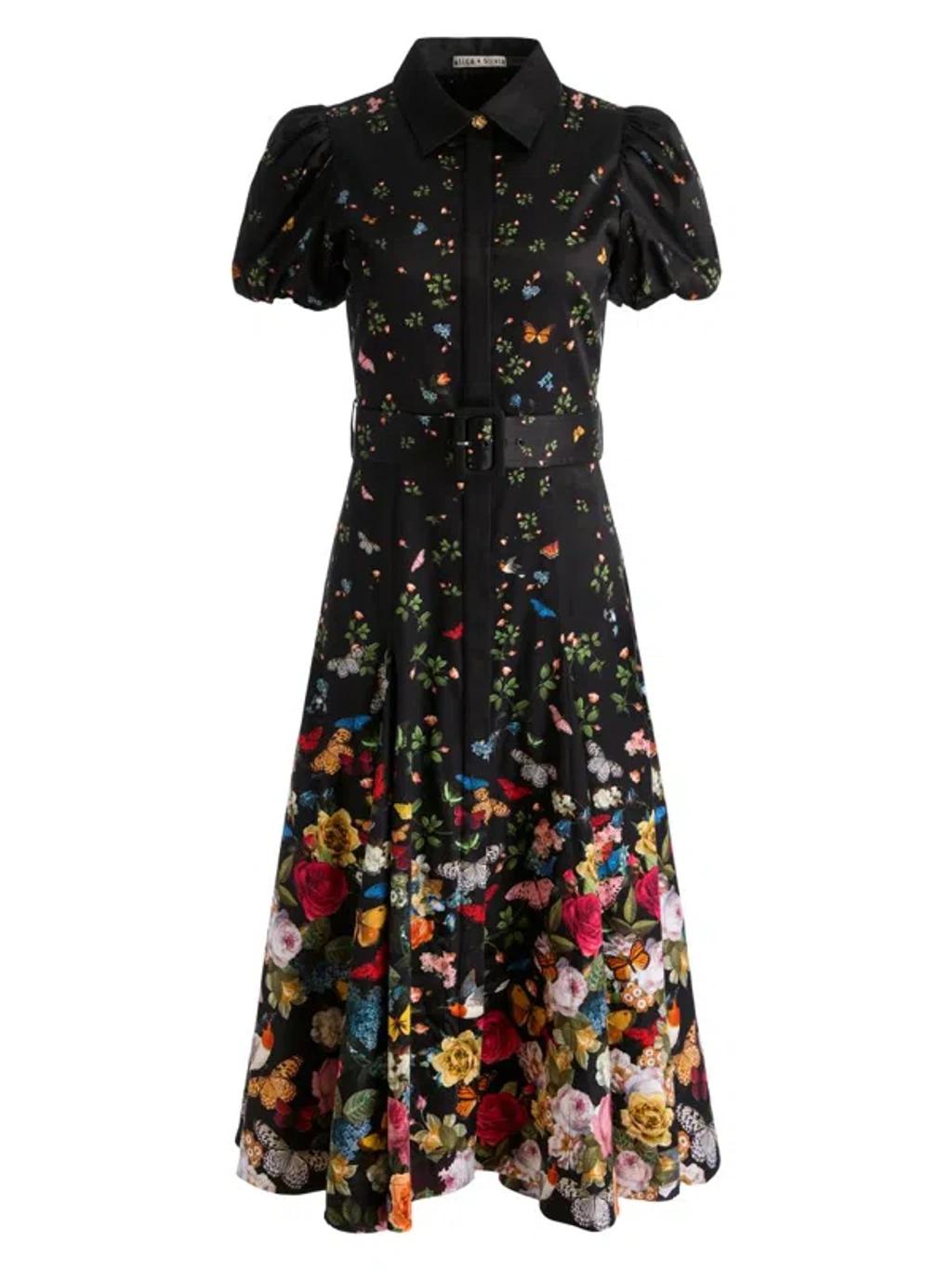 ALICE AND OLIVIA Henrietta Floral Belted Midi Dress In Multi Product Image