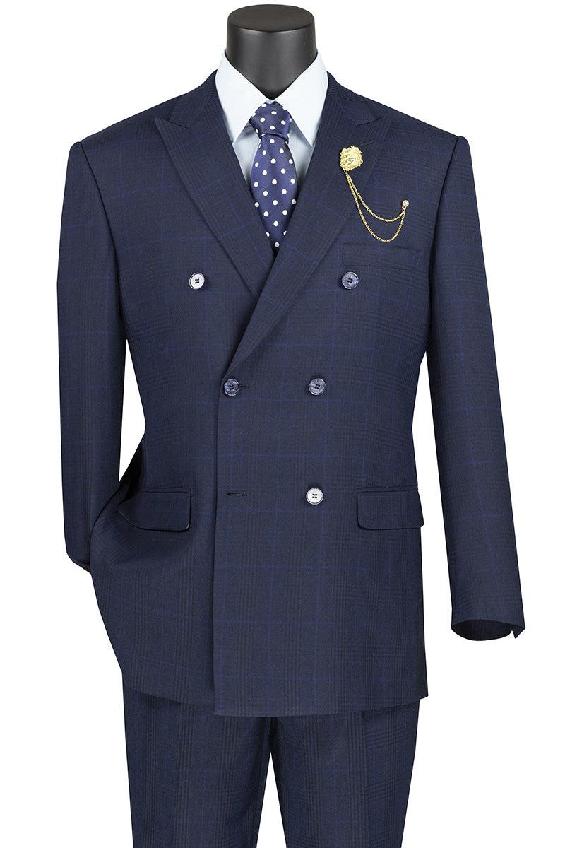 Alexander Collection - Navy Double Breasted 2 Piece Suit Regular Fit Tone on Tone Windowpane Product Image