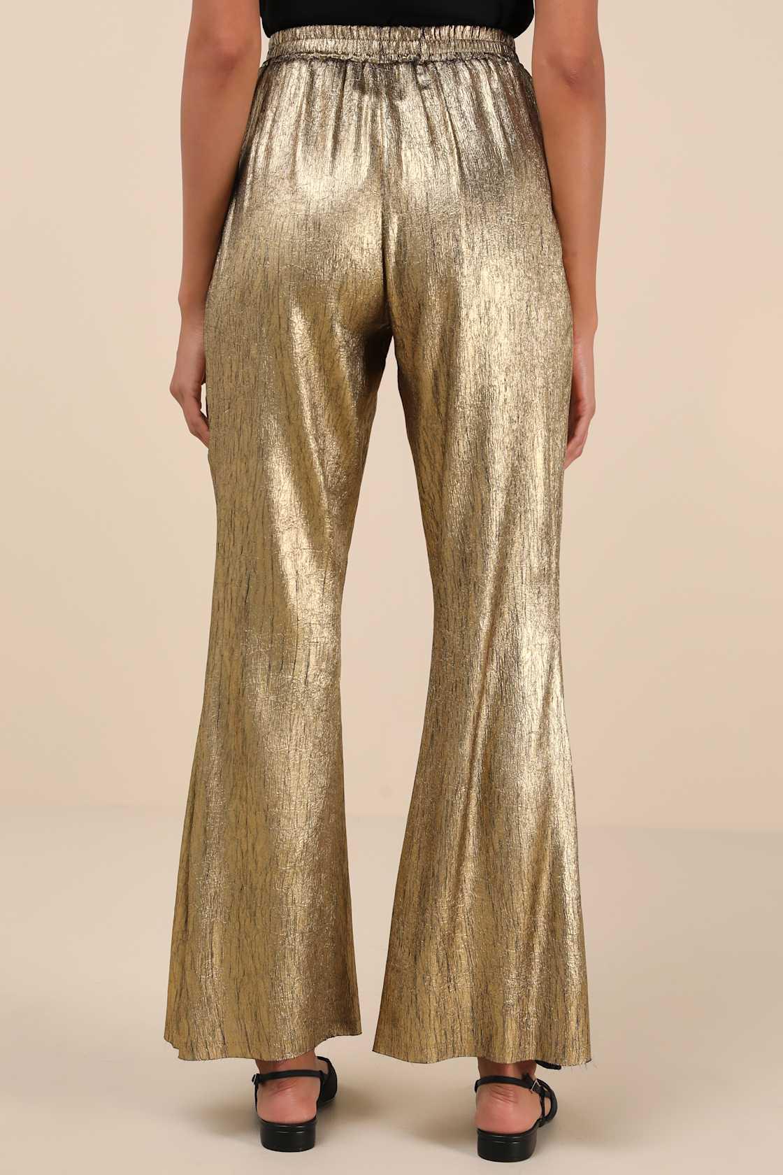 Party Personality Gold Textured Flare Pants Product Image