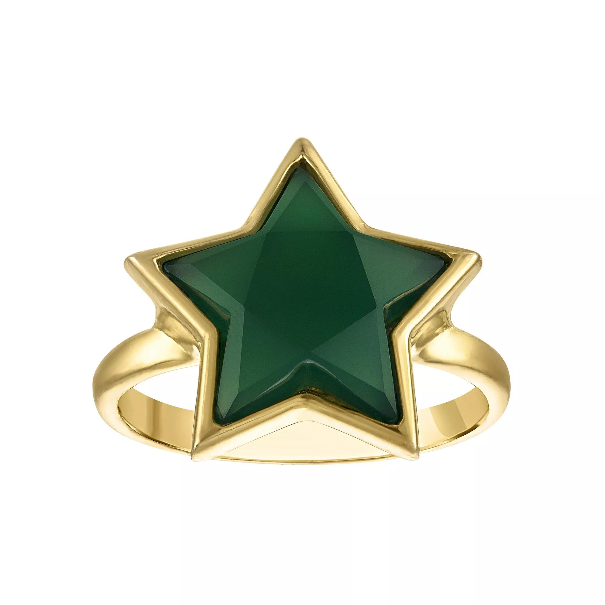 Designs by Gioelli Gold Over Sterling Silver Green Chalcedony Star Ring, Women's, Size: 10, Gold Tone Product Image