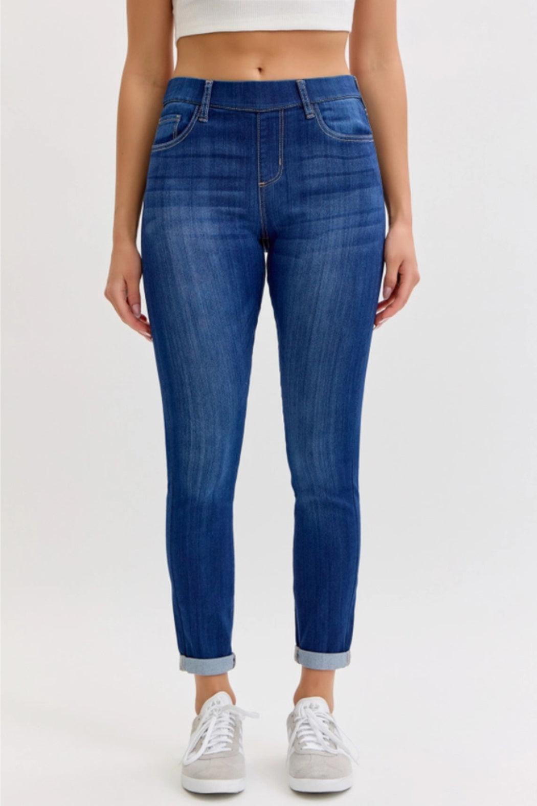 Dark Mid Rise Pull-On Crop Skinny Product Image