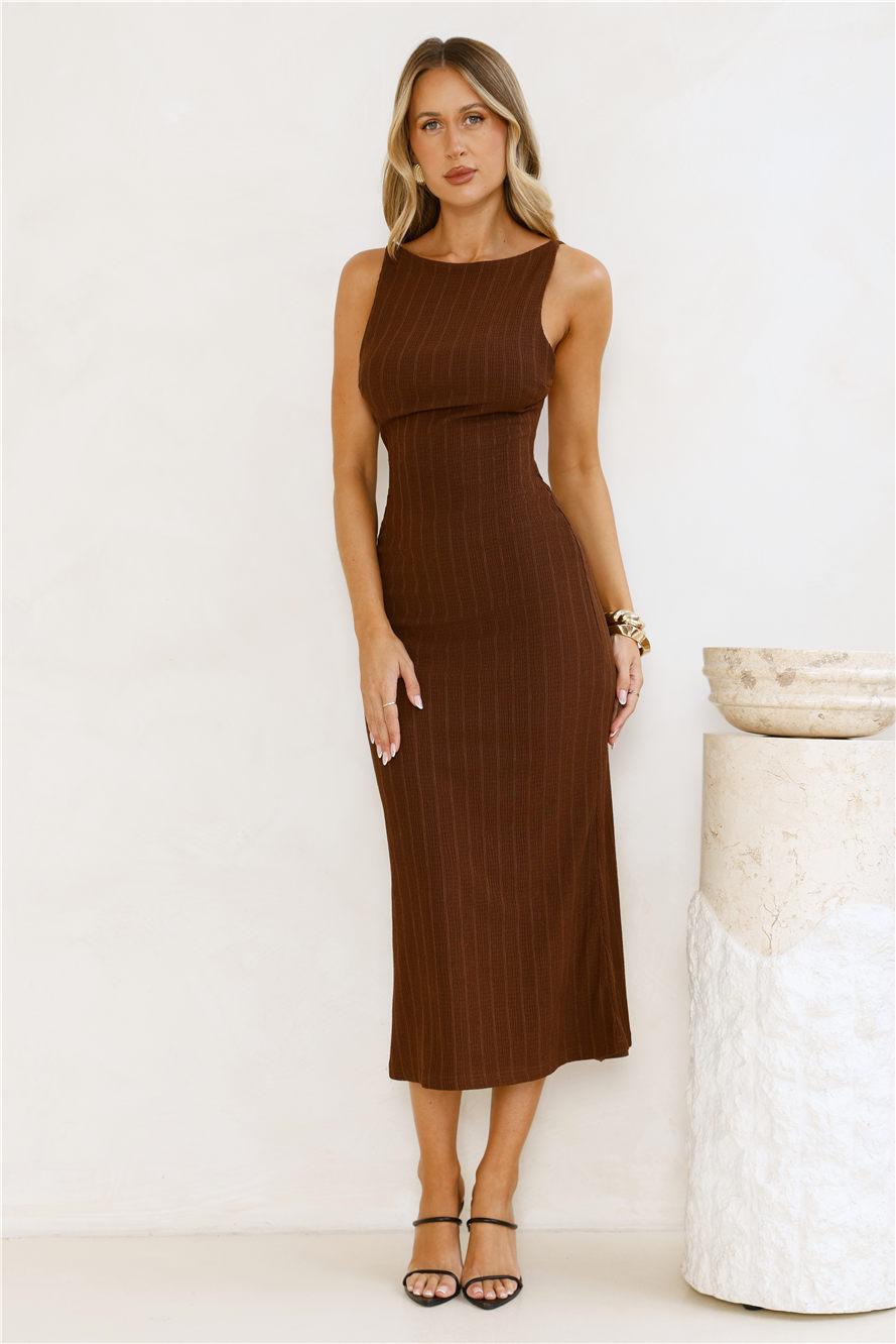 Subtle Sculpt Ribbed Midi Dress Chocolate Product Image