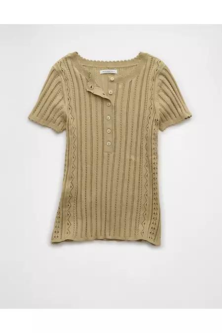 AE Henley Pointelle Sweater T-Shirt Women's Product Image