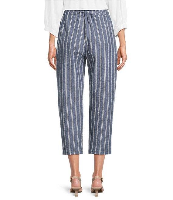M Made in Italy Pin Stripe Tie Waist Crop Pants Product Image