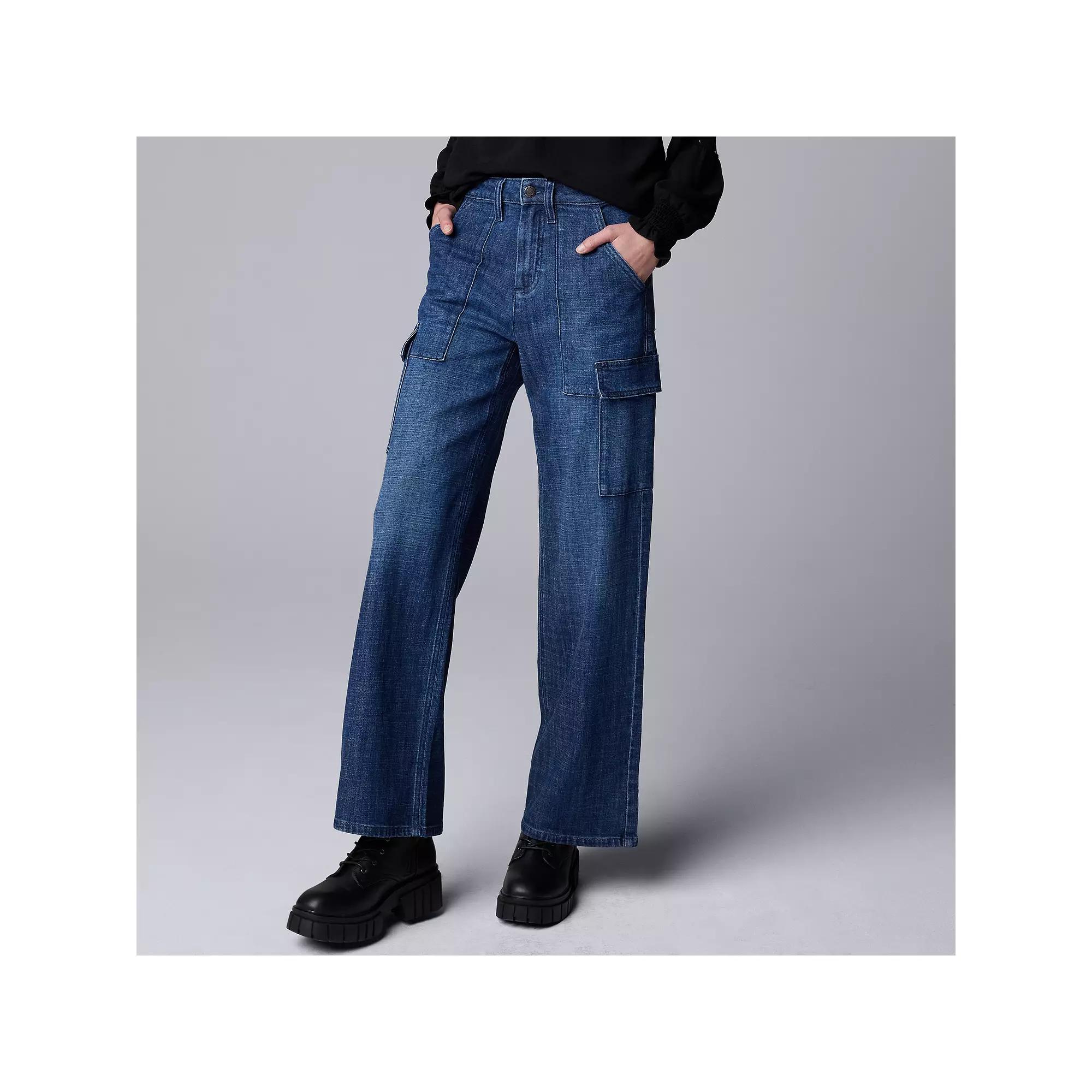 Women's Simply Vera Vera Wang High Waisted Cargo Utility Jeans, Size: 10, Lynn Product Image