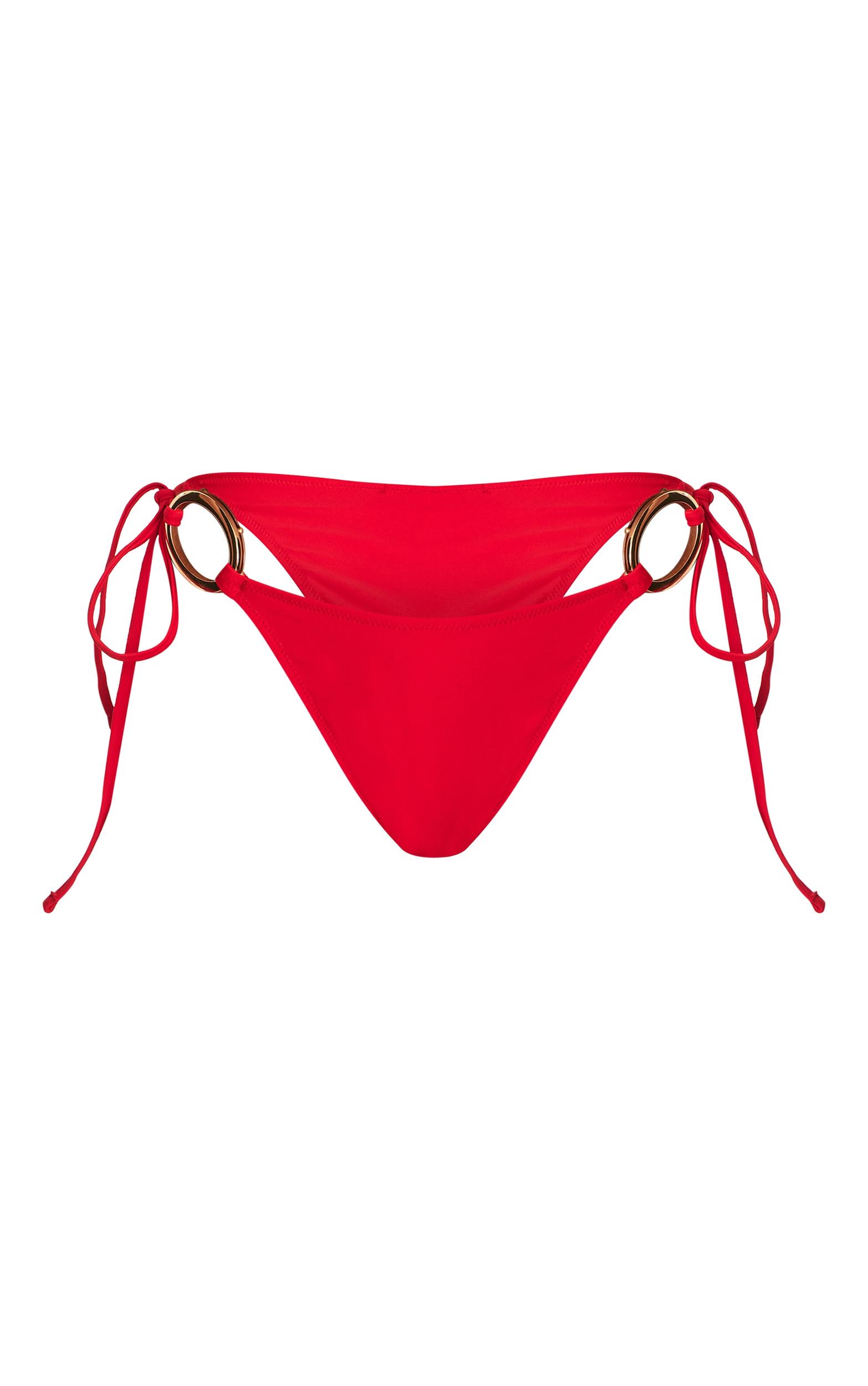 Red O Ring Trim Tie Side Bikini Bottoms Product Image