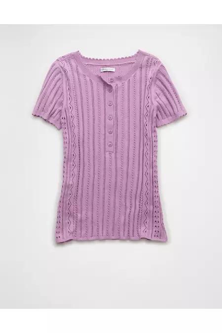 AE Henley Pointelle Sweater T-Shirt Women's Product Image