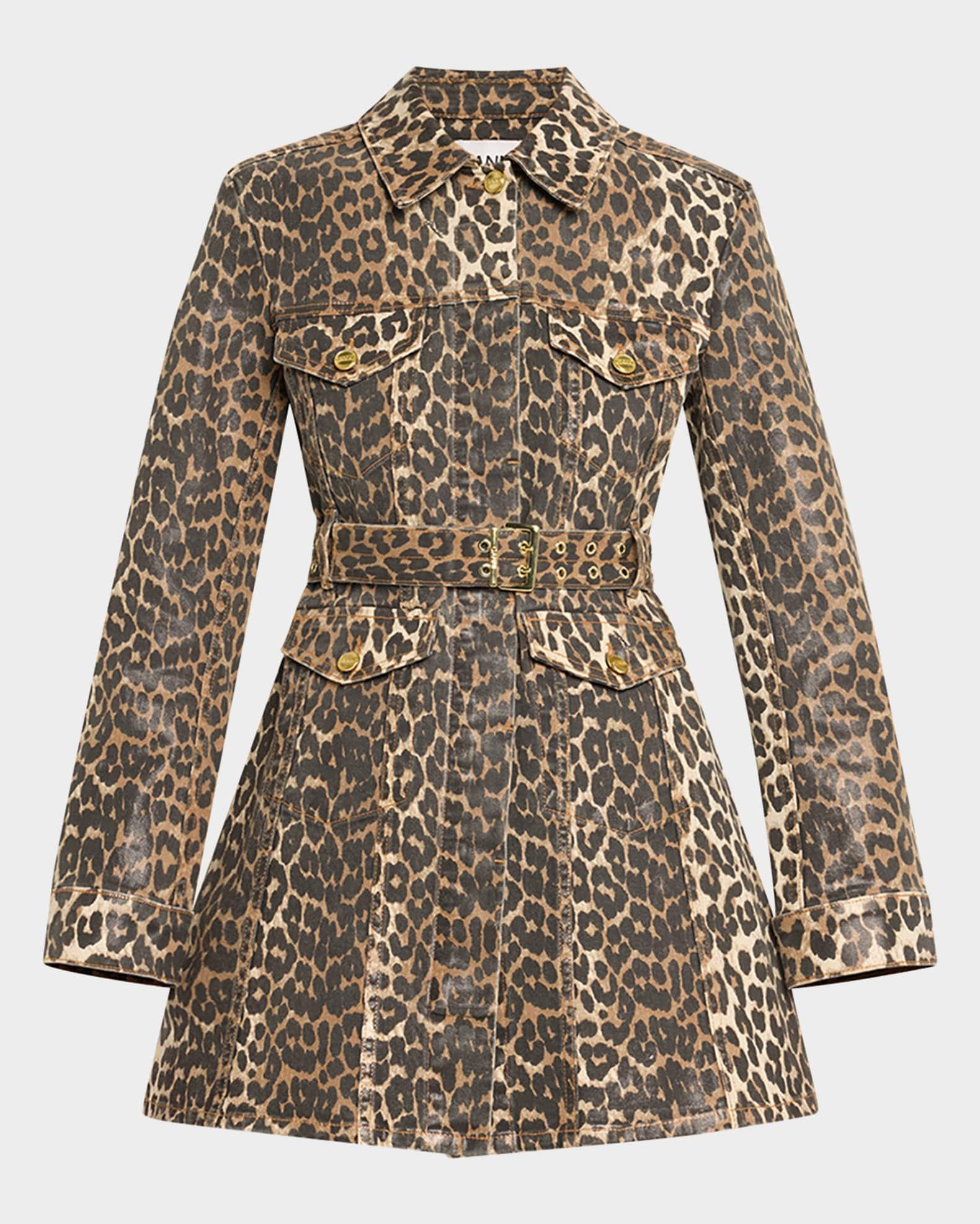 Leopard Foiled Denim Mini Dress Product Image