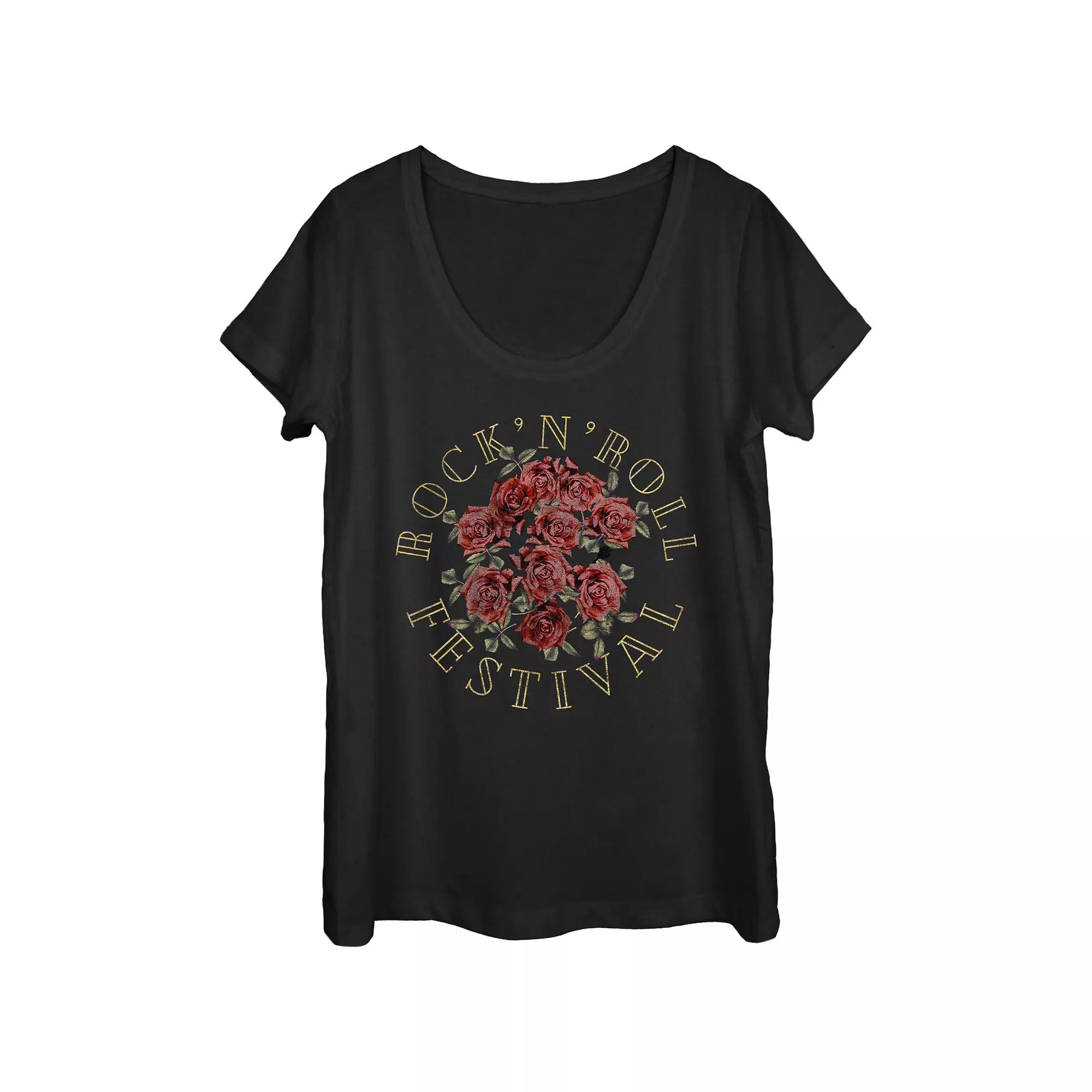 Juniors' Rock And Roll Roses Festival Scoop Neck Graphic Tee, Girl's,  Product Image